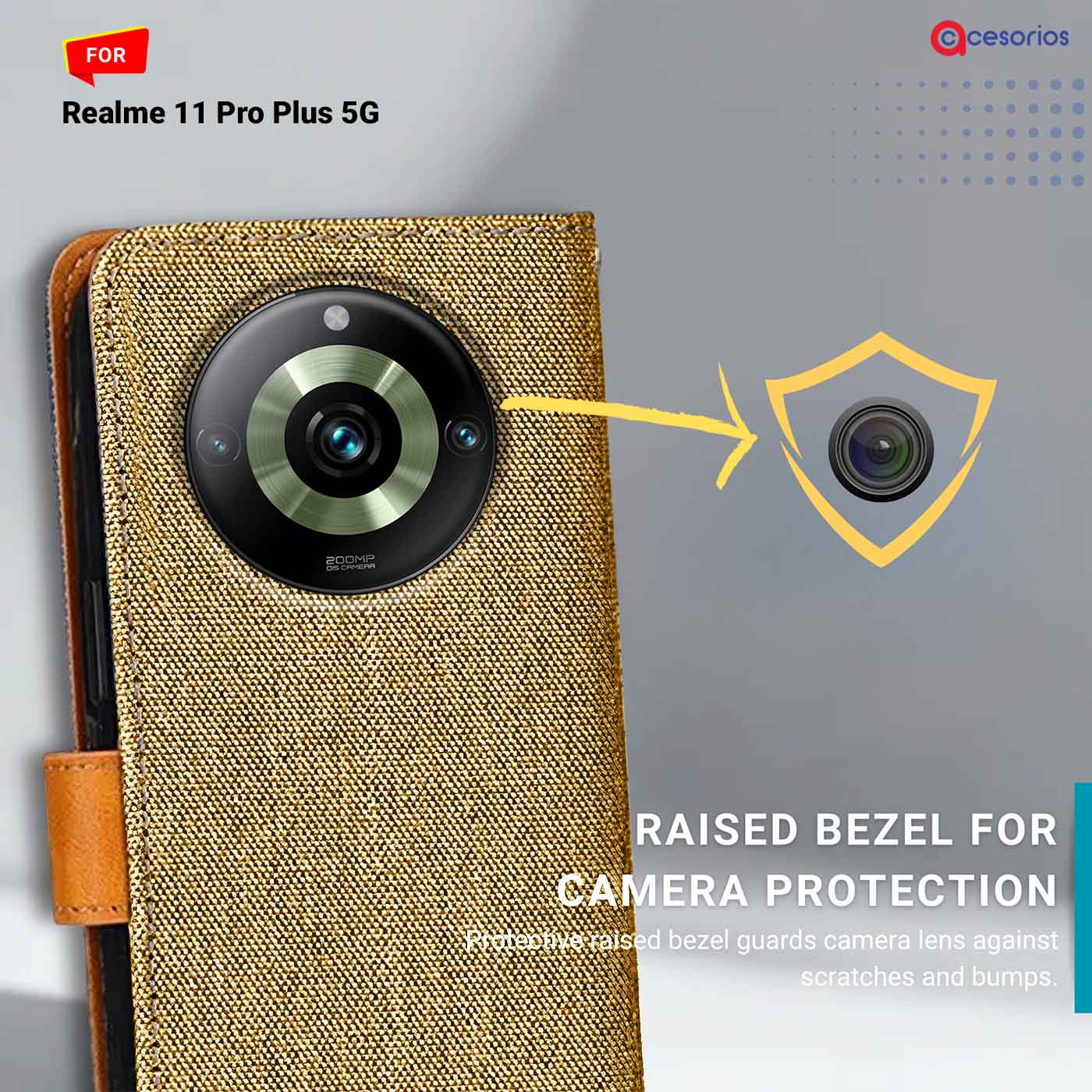 Accesorios Realme 11 Pro Plus 5G denim flip cover – Light Brown – Image 2 #color_light b