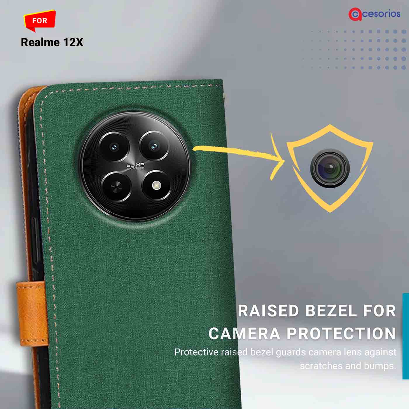 Accesorios Realme 12X denim flip cover – Green – Image 2 #color_g