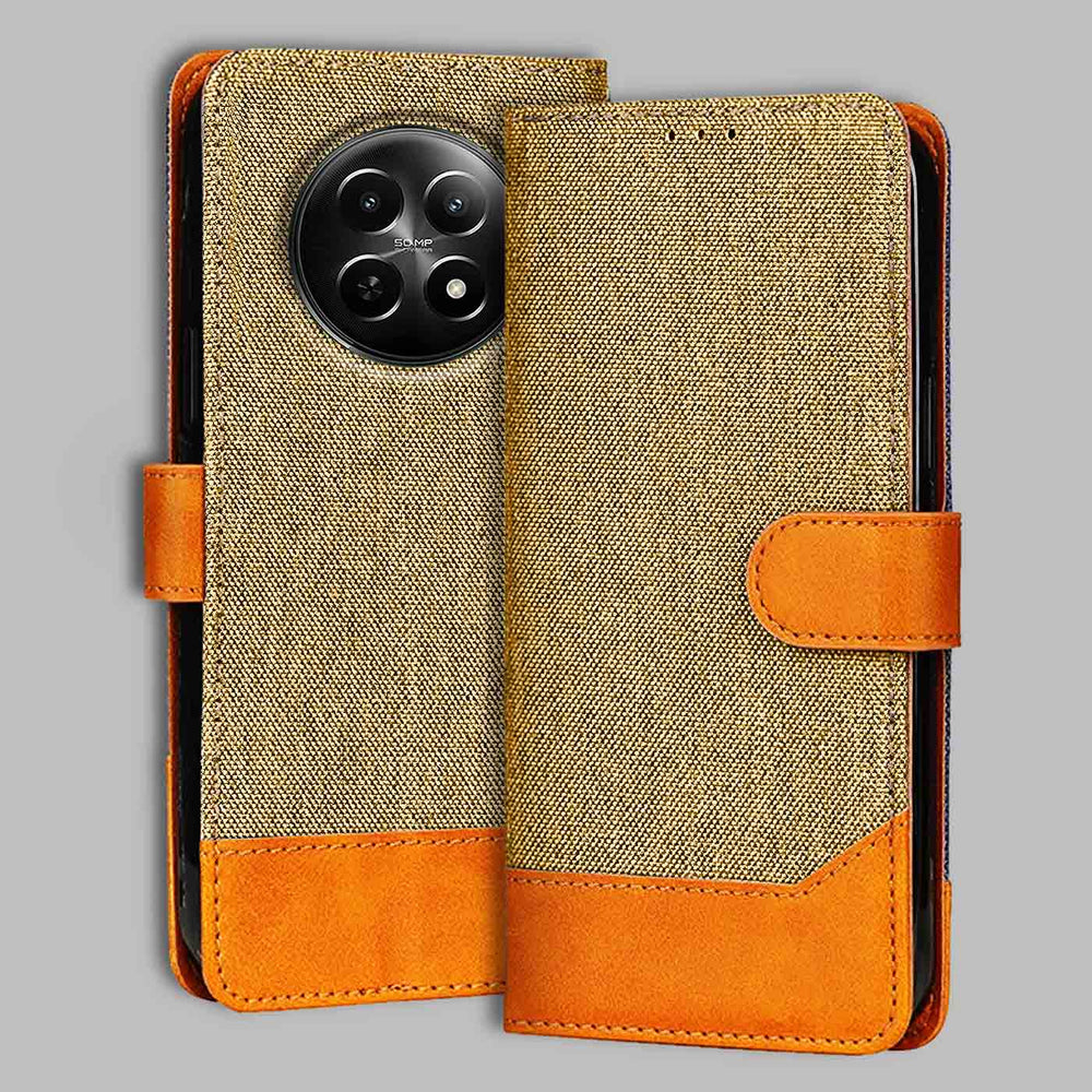 Realme 12X flip cover in Light Brown — front view by Accesorios