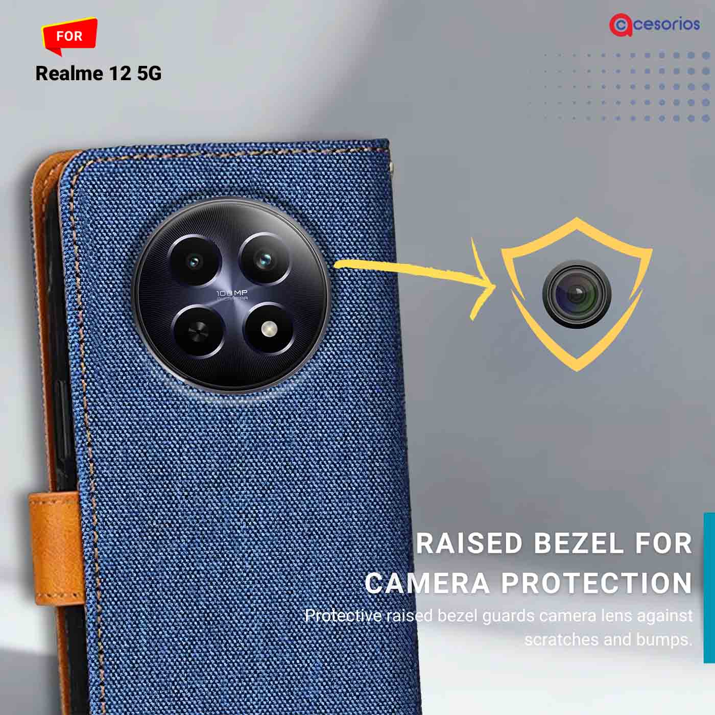 Denim & Leather back panel — Realme 12 5G in Blue mobile case