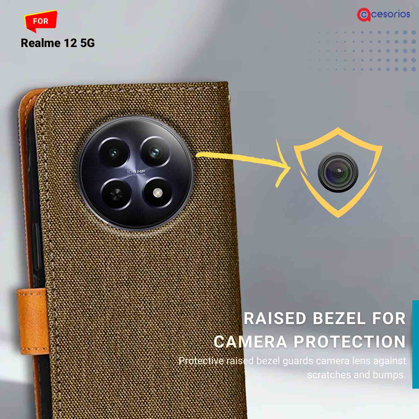 Denim & Leather back panel — Realme 12 5G in Dark Brown mobile case