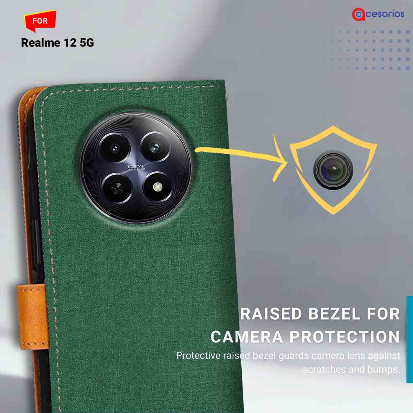 Canvas & Suede back panel — Realme 12 5G in Green mobile case