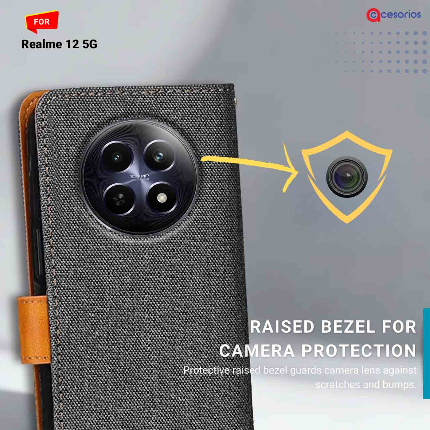Denim & Leather back panel — Realme 12 5G in Grey mobile case