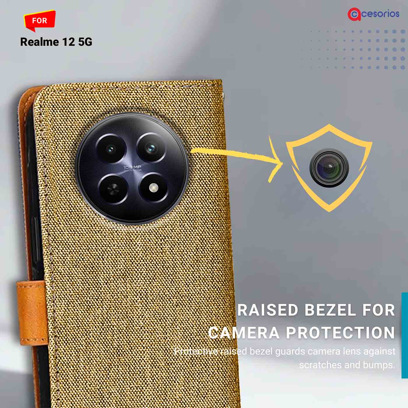 Denim & Leather back panel — Realme 12 5G in Light Brown mobile case