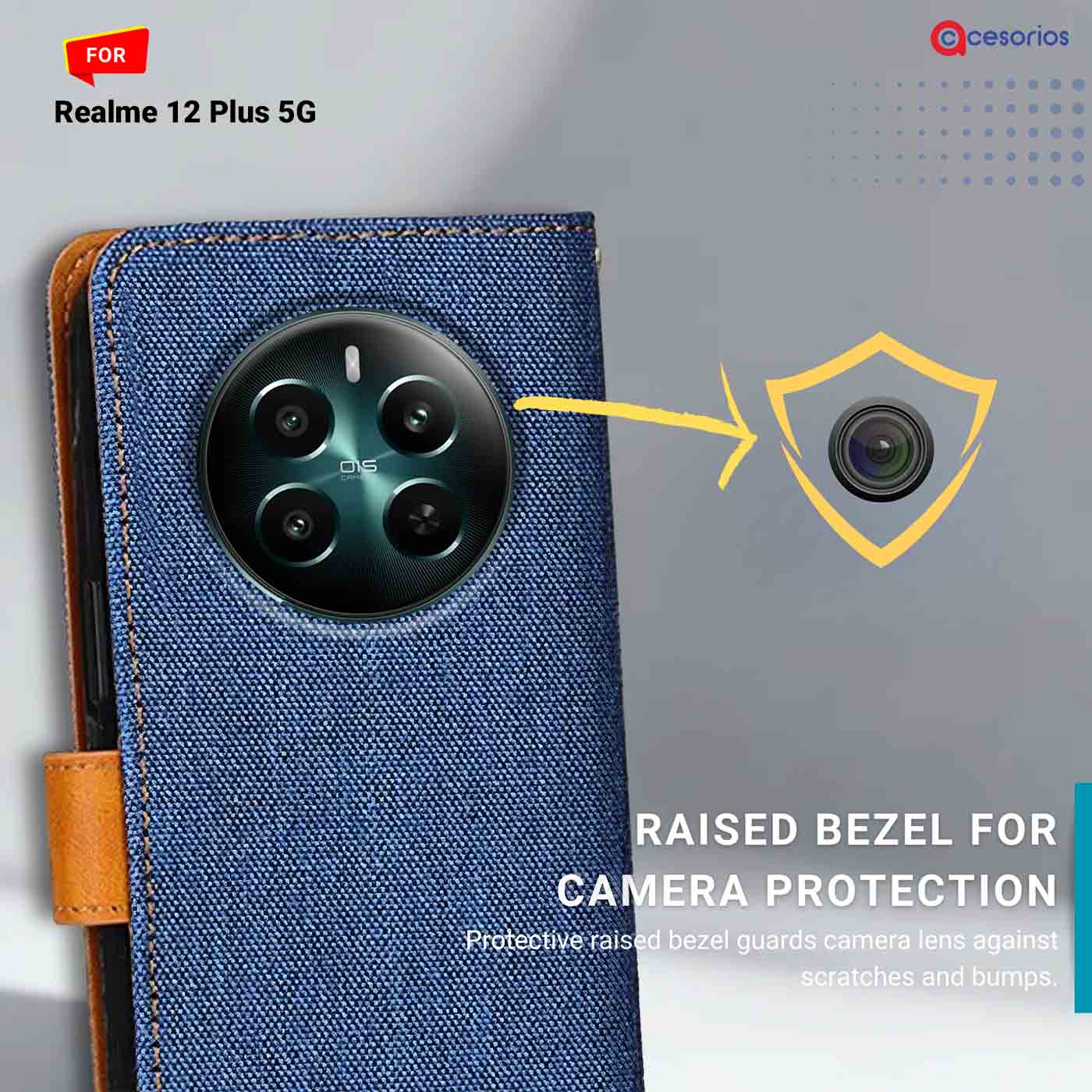 Denim & Leather back panel — Realme 12 Plus 5G in Blue mobile case