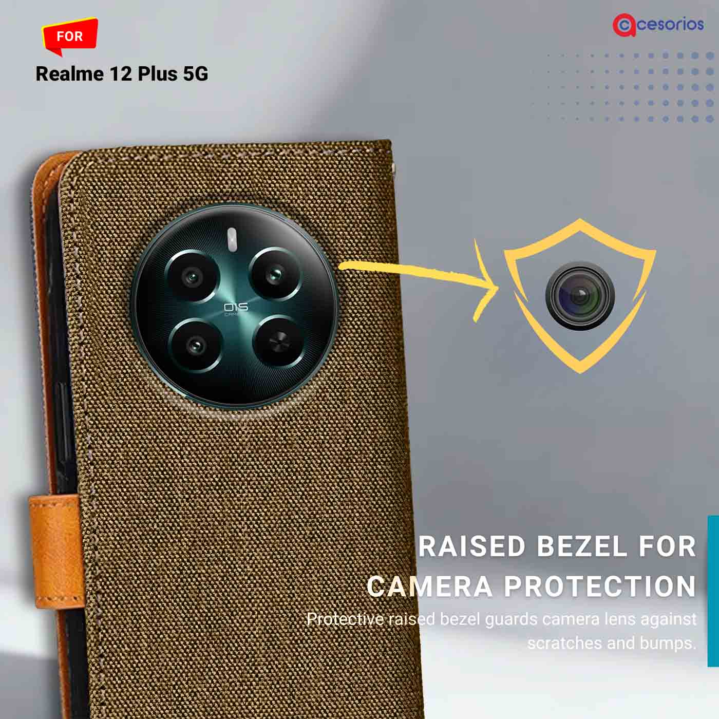 Accesorios Realme 12 Plus 5G denim flip cover – Dark Brown – Image 2 #color_dark b