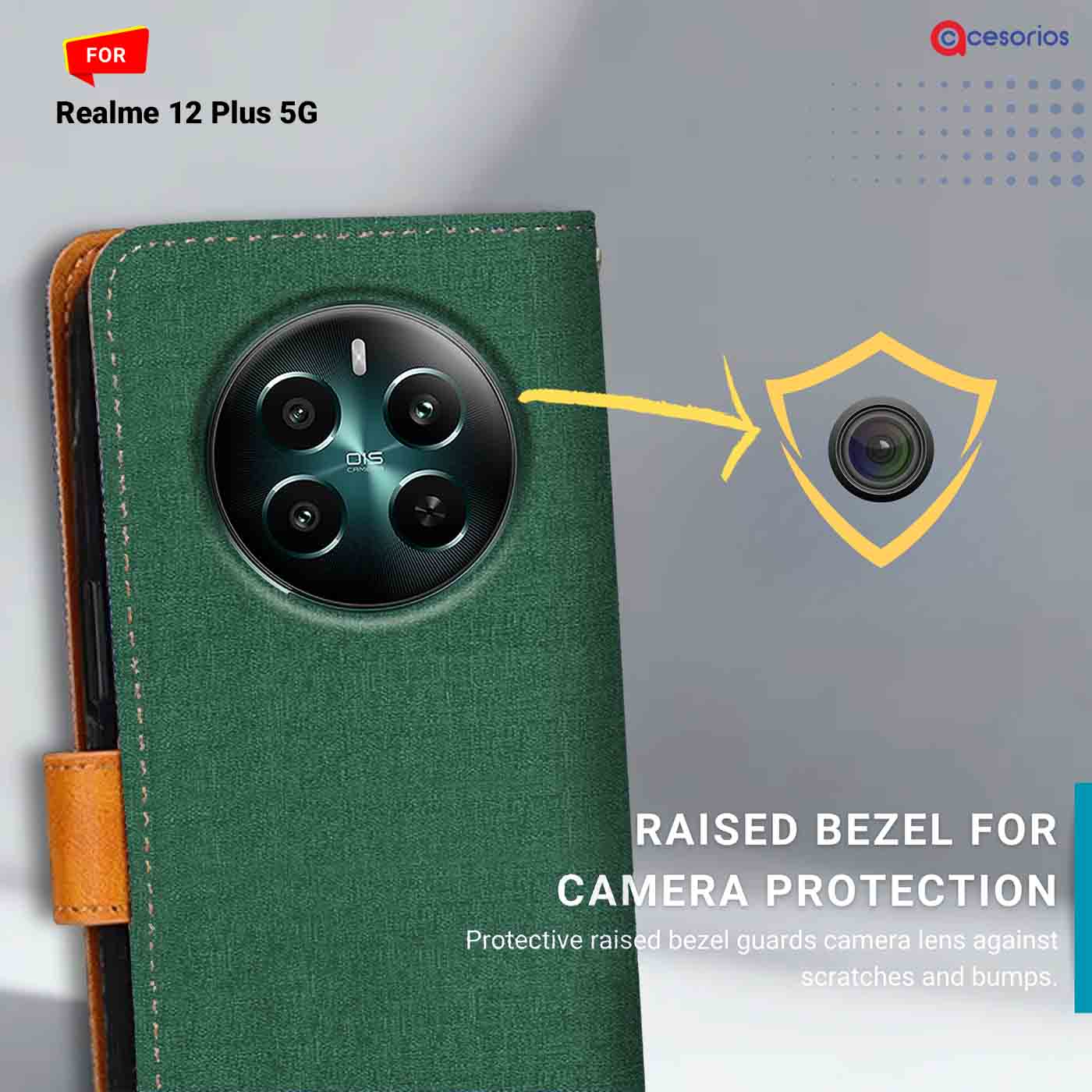 Canvas & Suede back panel — Realme 12 Plus 5G in Green mobile case