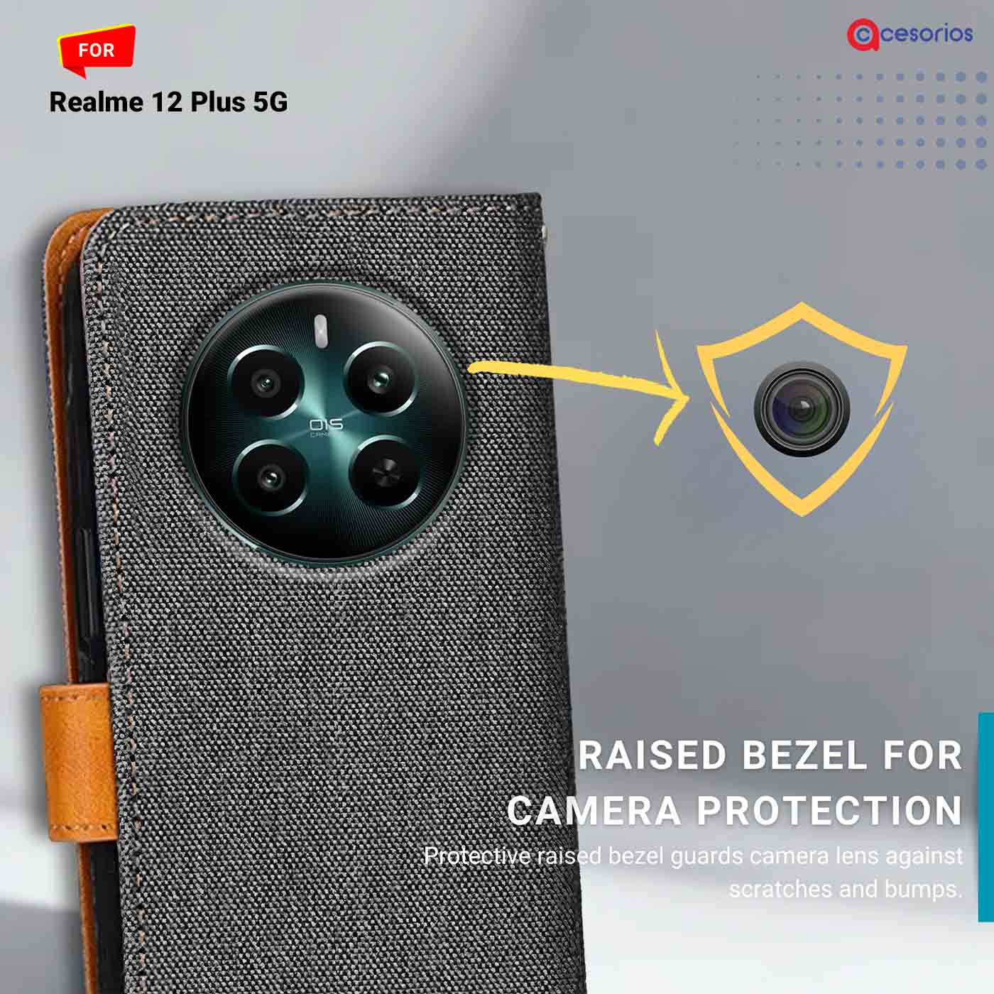 Denim & Leather back panel — Realme 12 Plus 5G in Grey mobile case