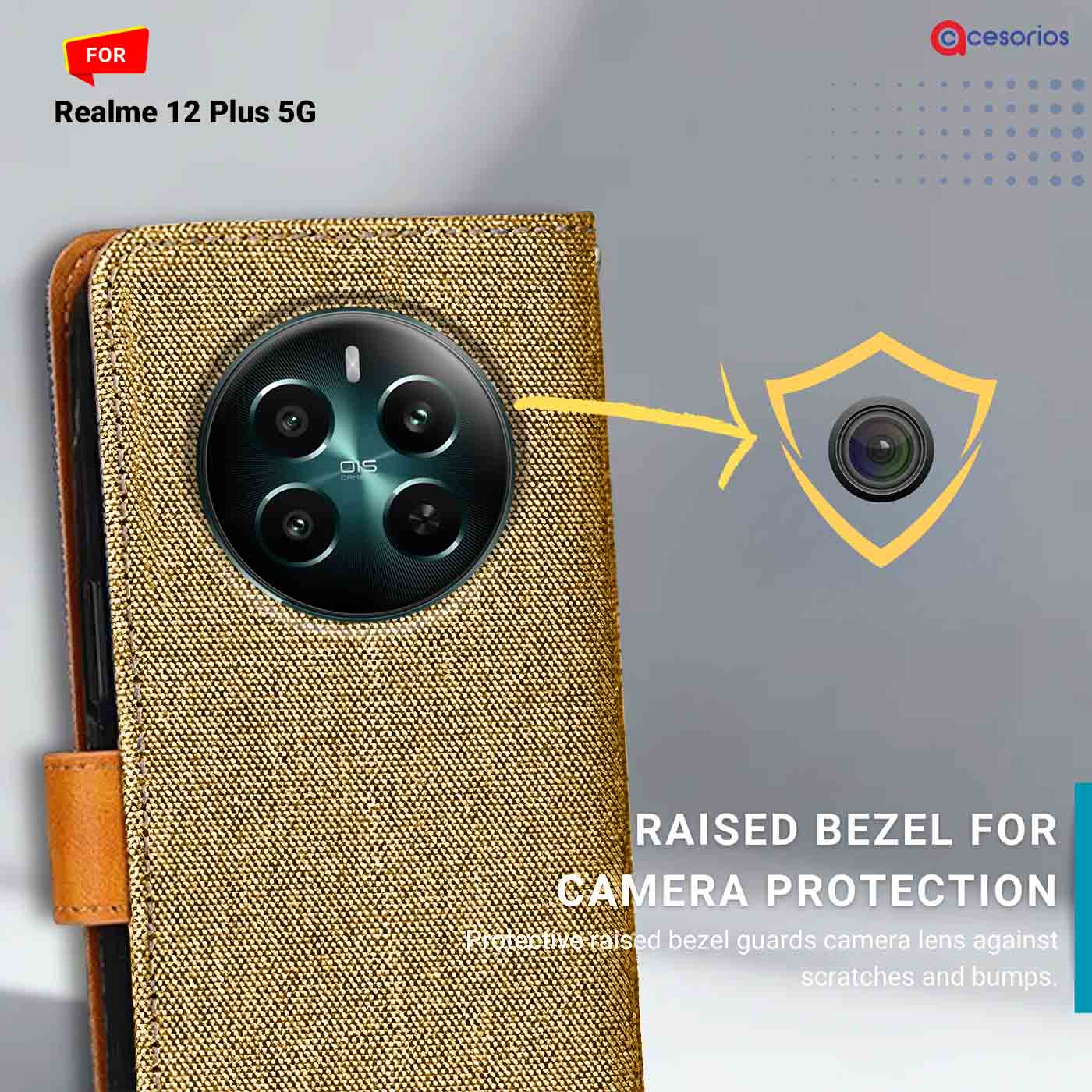 Denim & Leather back panel — Realme 12 Plus 5G in Light Brown mobile case