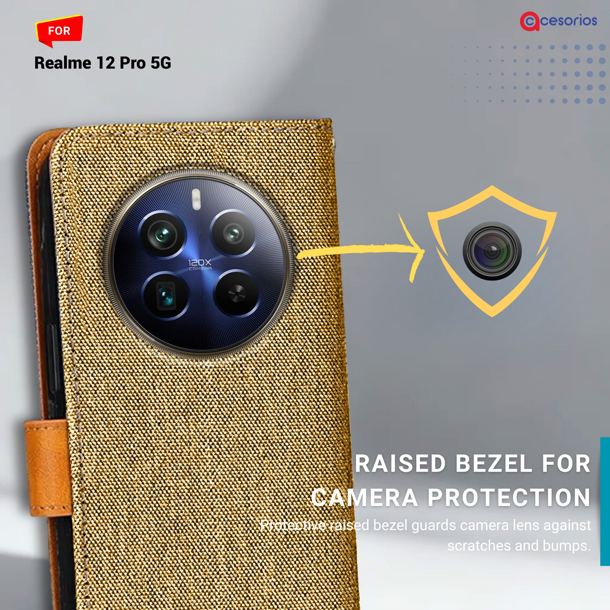 Denim & Leather back panel — Realme 12 Pro 5G in Light Brown mobile case