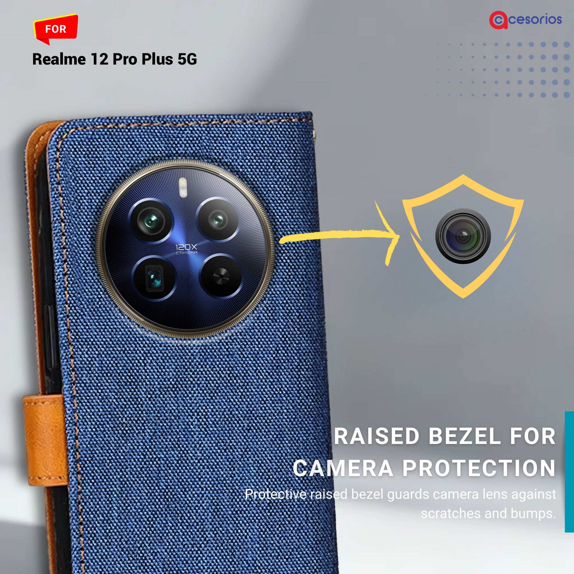 Denim & Leather back panel — Realme 12 Pro Plus 5G in Blue mobile case