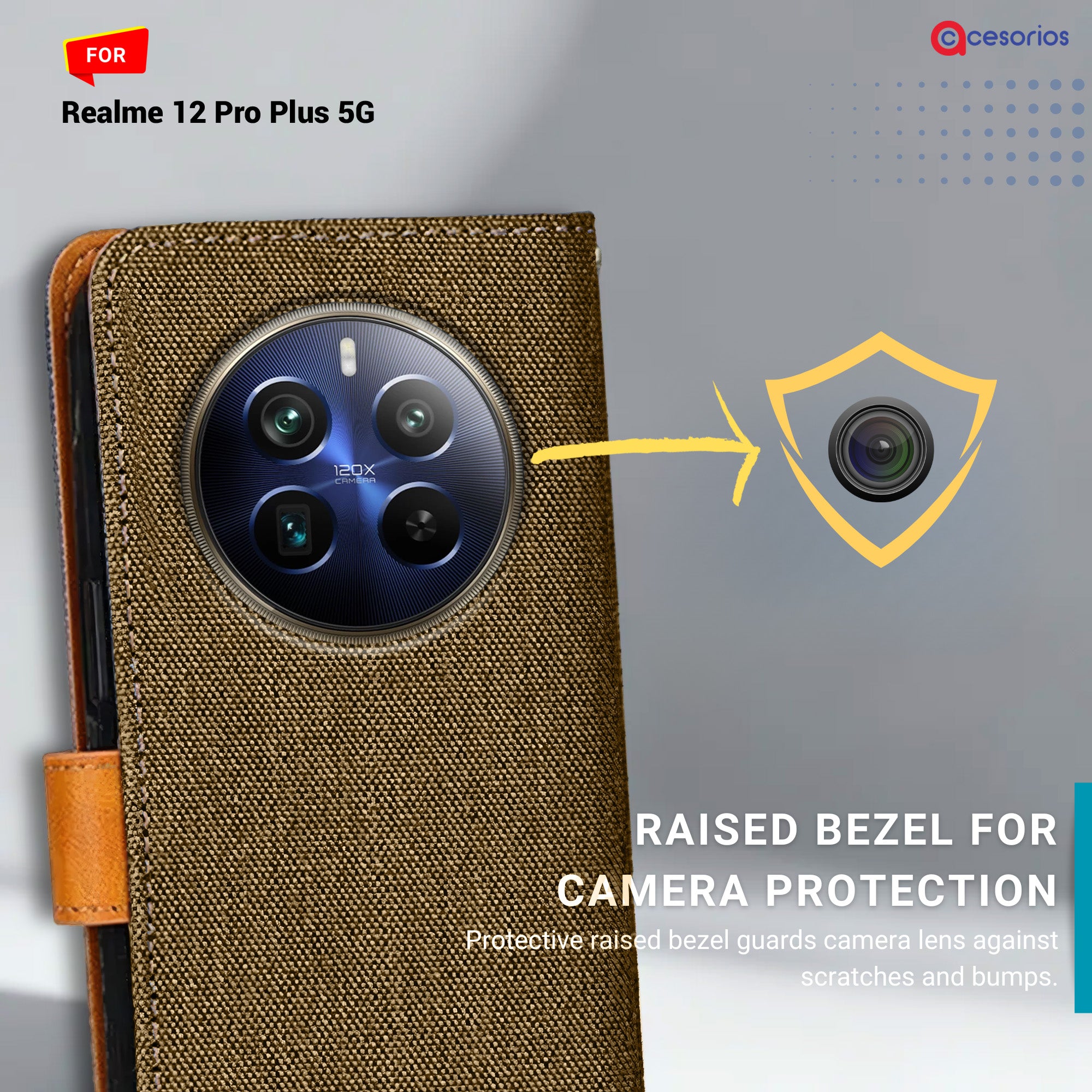 Denim & Leather back panel — Realme 12 Pro Plus 5G in Dark Brown mobile case