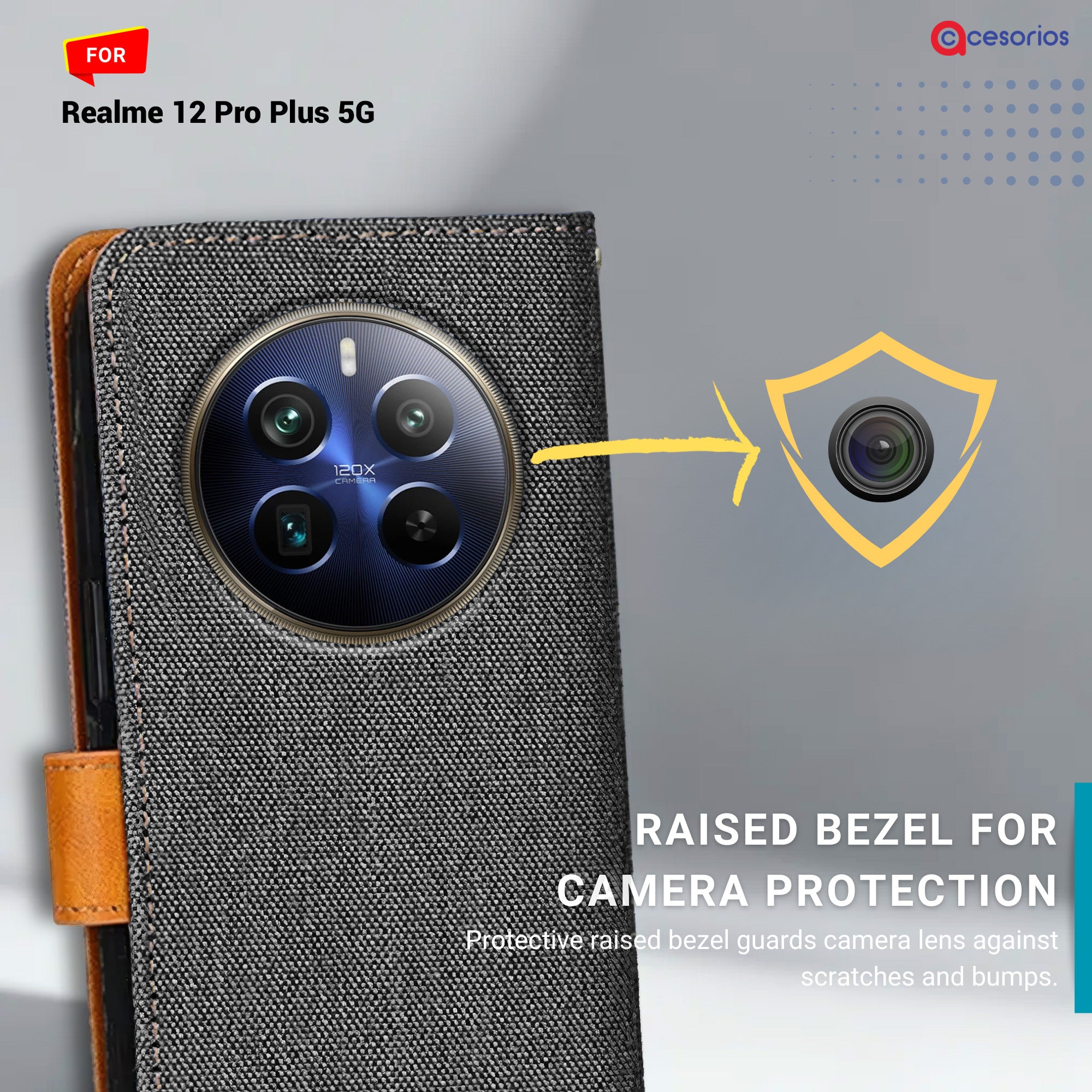 Accesorios Realme 12 Pro Plus 5G denim flip cover – Grey – Image 2 #color_