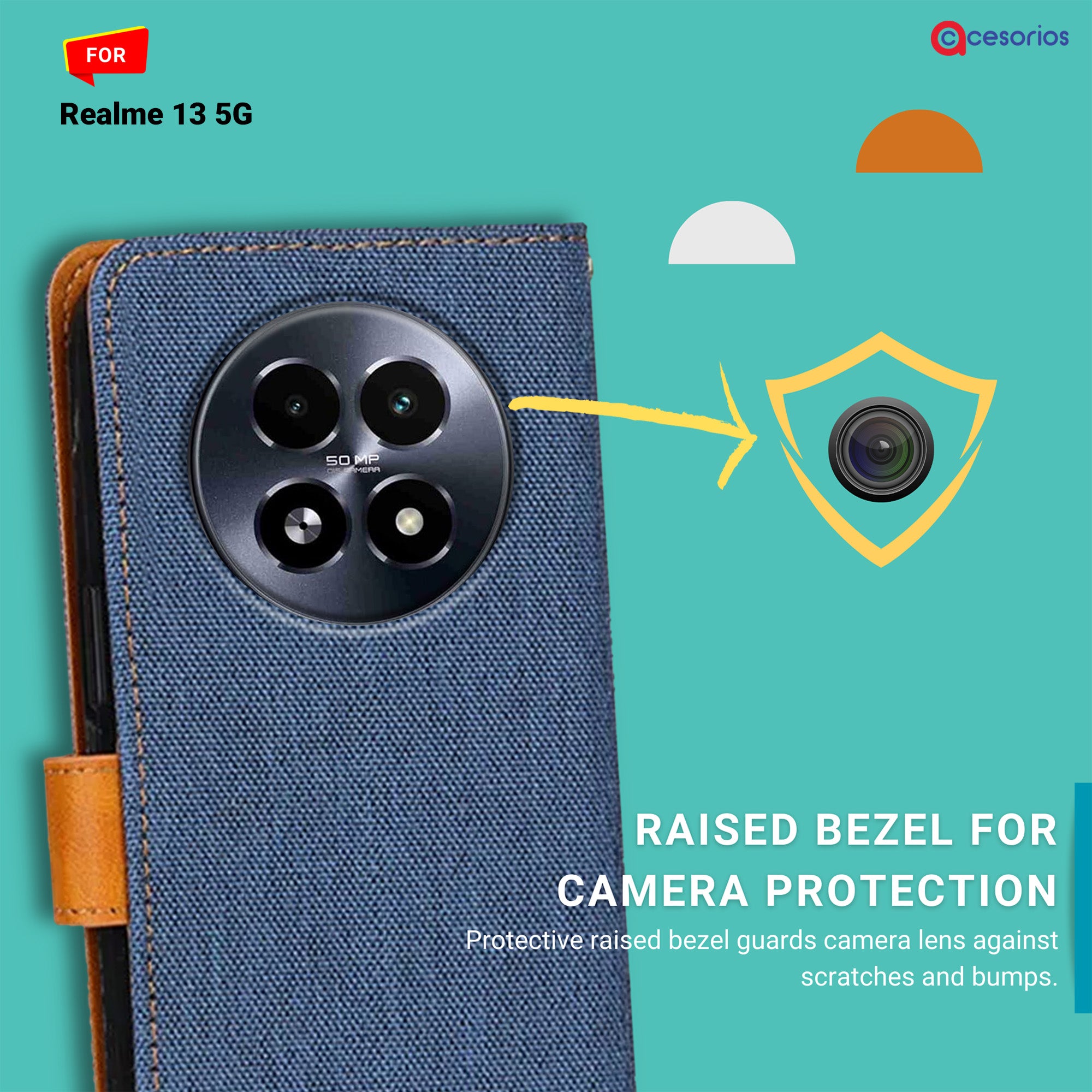 Accesorios Realme 13 5G denim flip cover – Blue – Image 2 #color_blue