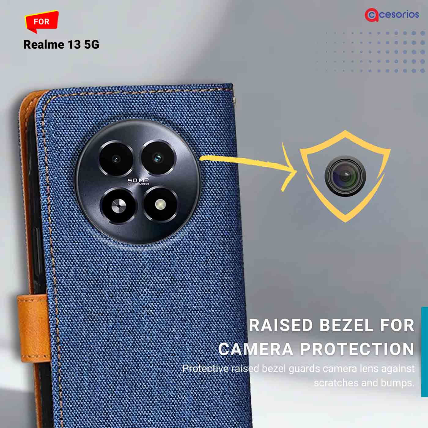 Accesorios Realme 13 5G denim flip cover – Blue – Image 2 #color_