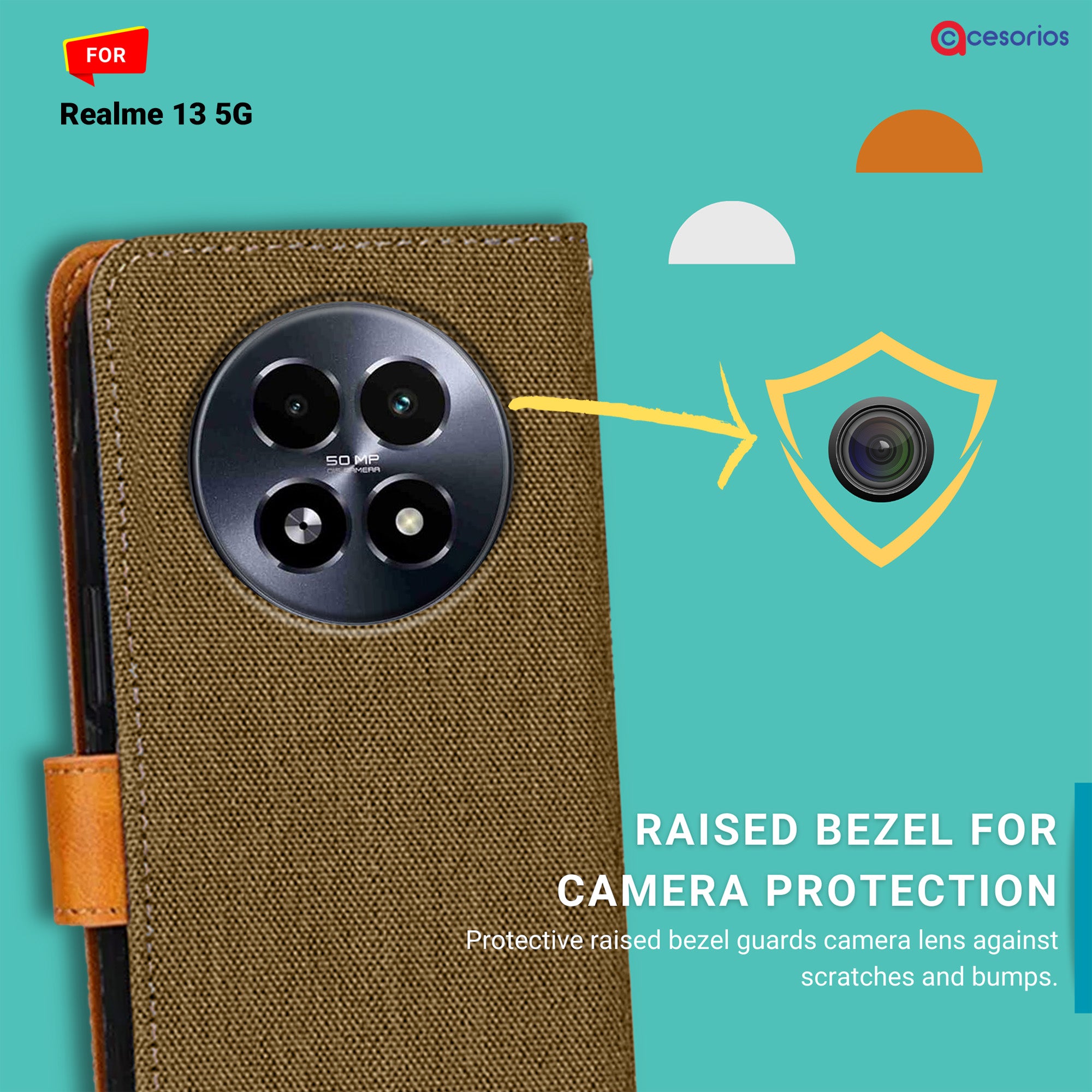 Accesorios Realme 13 5G denim flip cover – Dark Brown – Image 2 #color_dark brown
