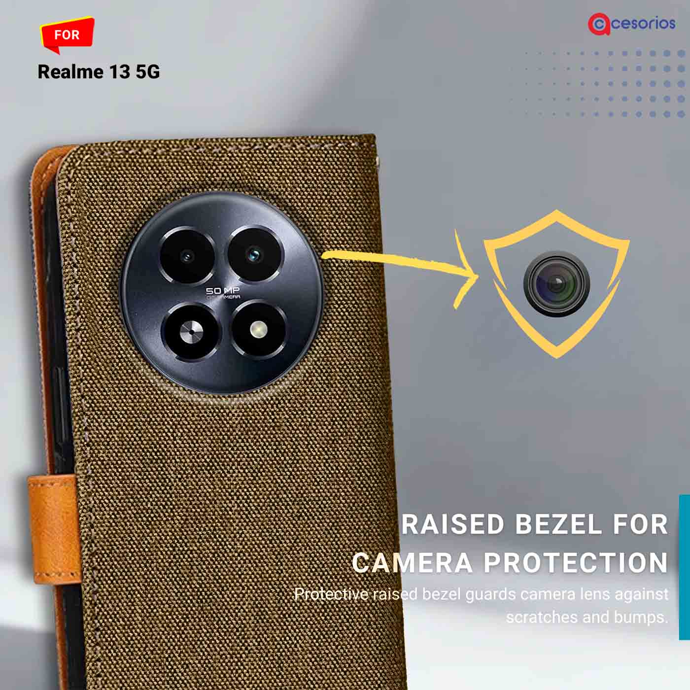 Accesorios Realme 13 5G denim flip cover – Dark Brown – Image 2 #color_dark b