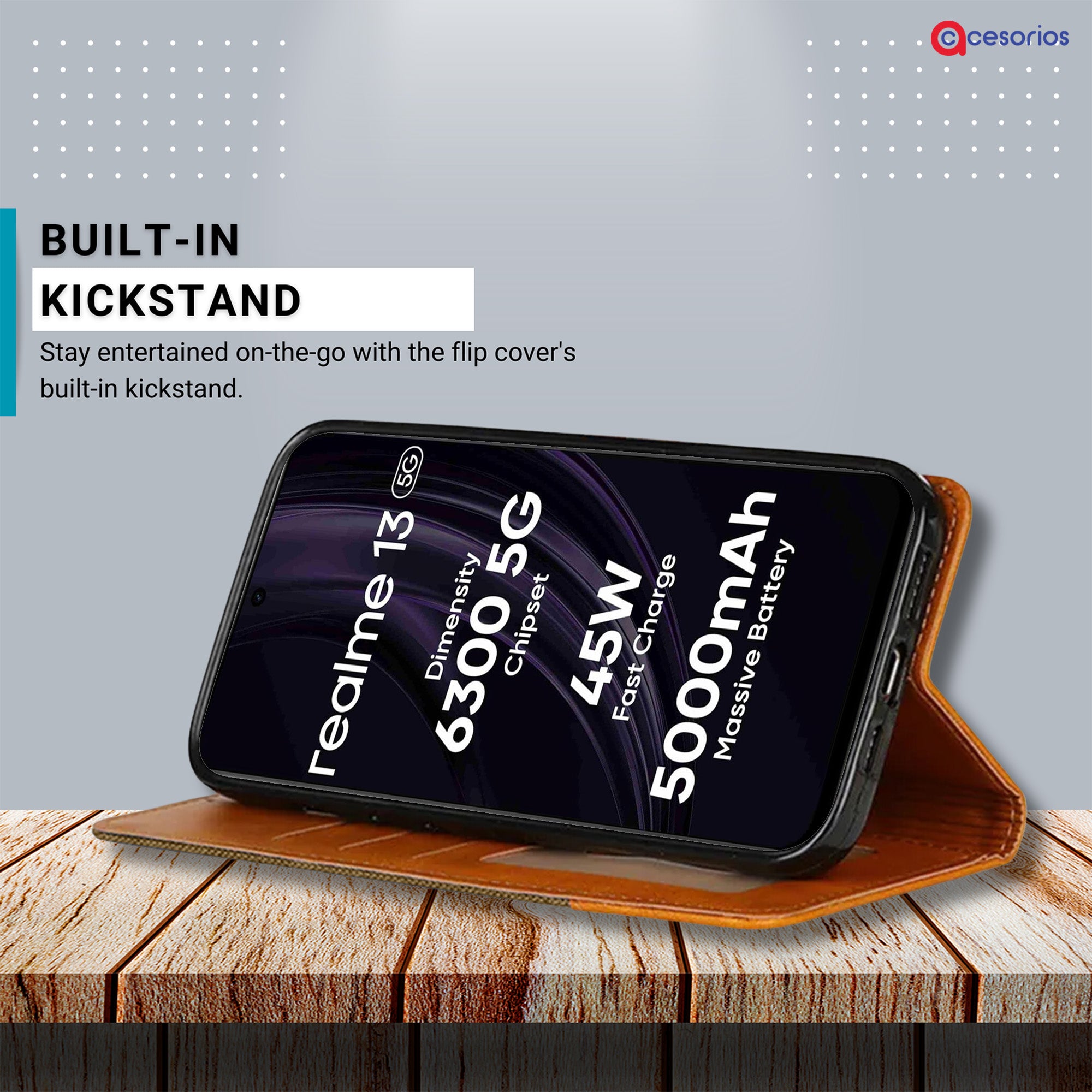 Accesorios Realme 13 5G denim flip cover – Dark Brown – Image 4 #color_dark brown