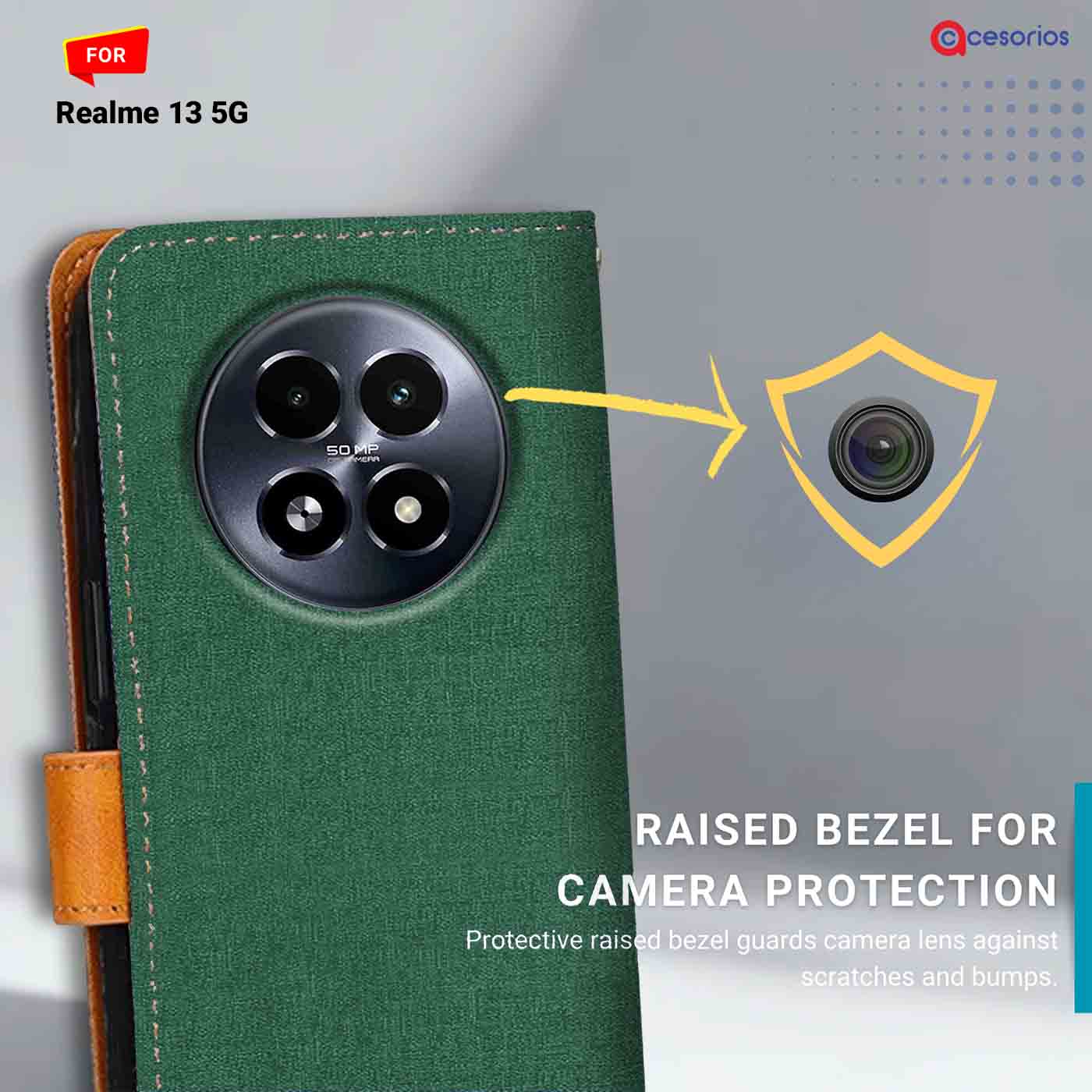 Canvas & Suede back panel — Realme 13 5G in Green mobile case