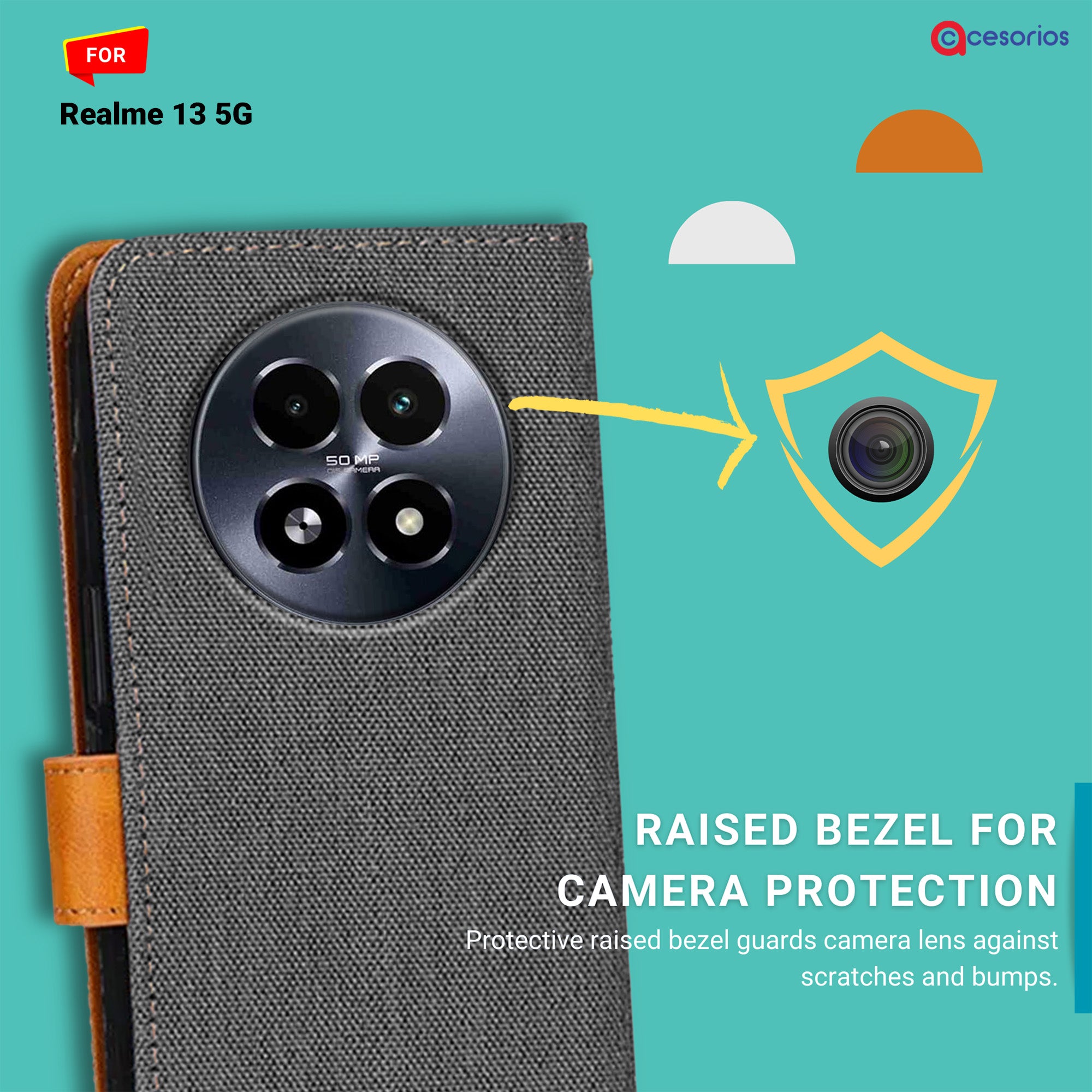 Accesorios Realme 13 5G denim flip cover – Grey – Image 2 #color_grey