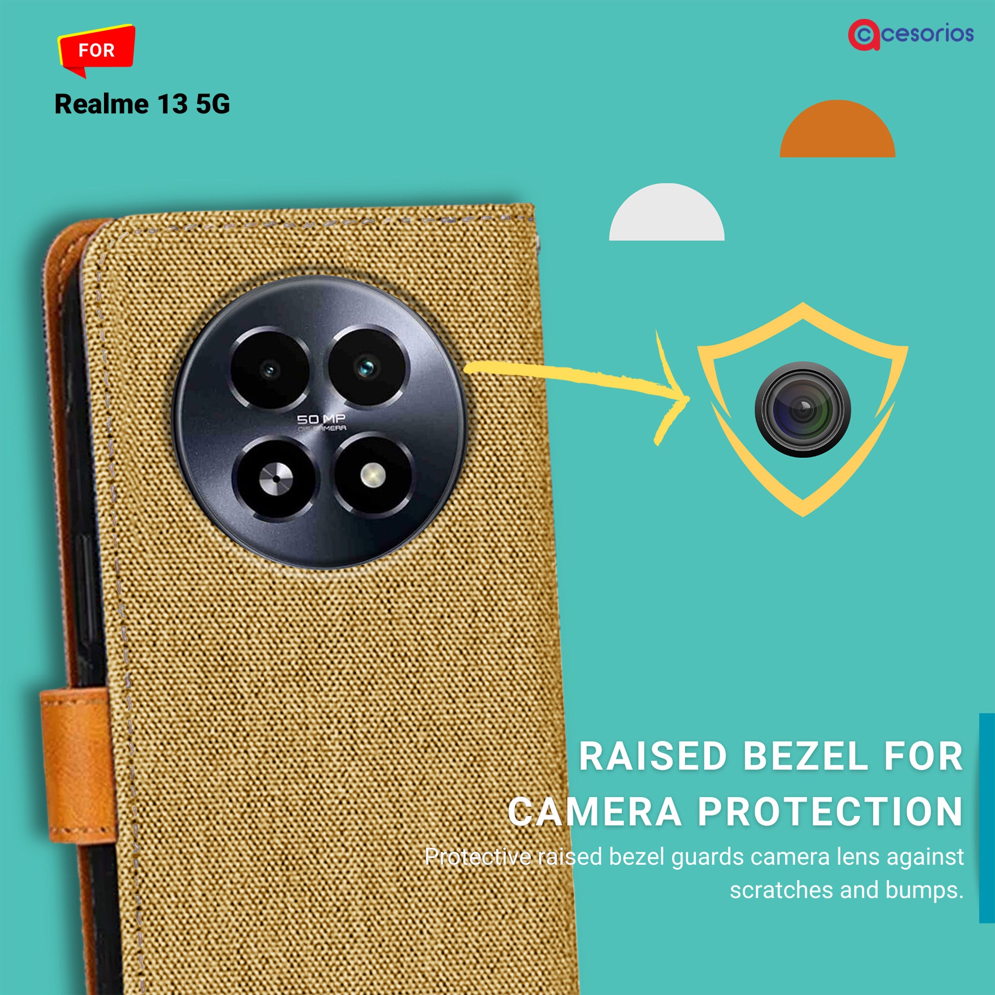 Accesorios Realme 13 5G denim flip cover – Light Brown – Image 2 #color_light brown