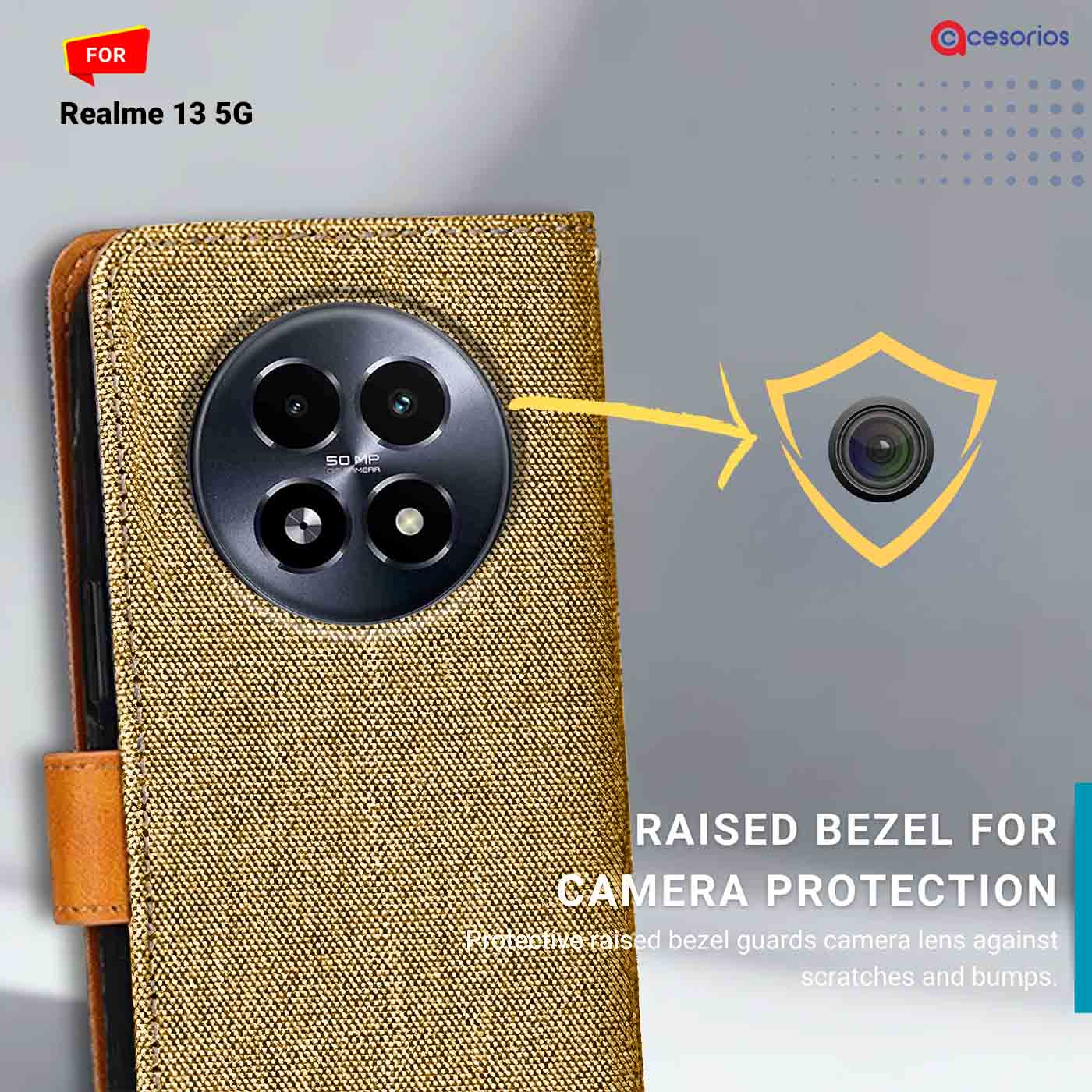 Denim & Leather back panel — Realme 13 5G in Light Brown mobile case
