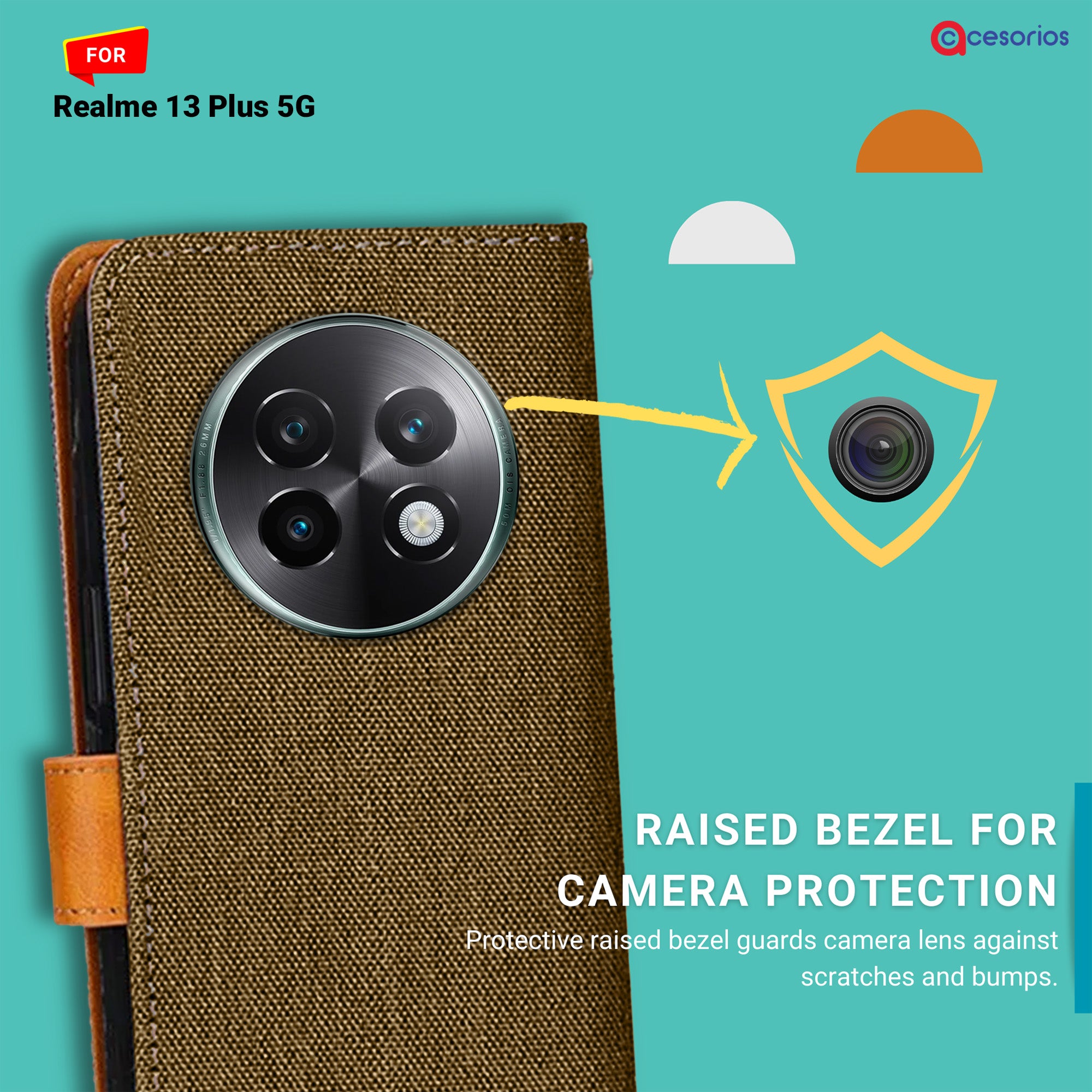 Accesorios Realme 13 Plus 5G denim flip cover – Dark Brown – Image 2 #color_dark brown