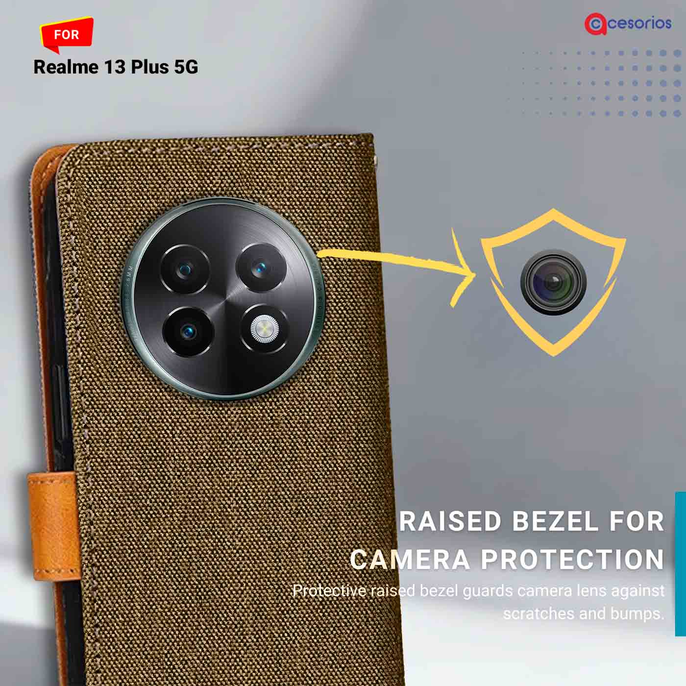 Denim & Leather back panel — Realme 13 Plus 5G in Dark Brown mobile case