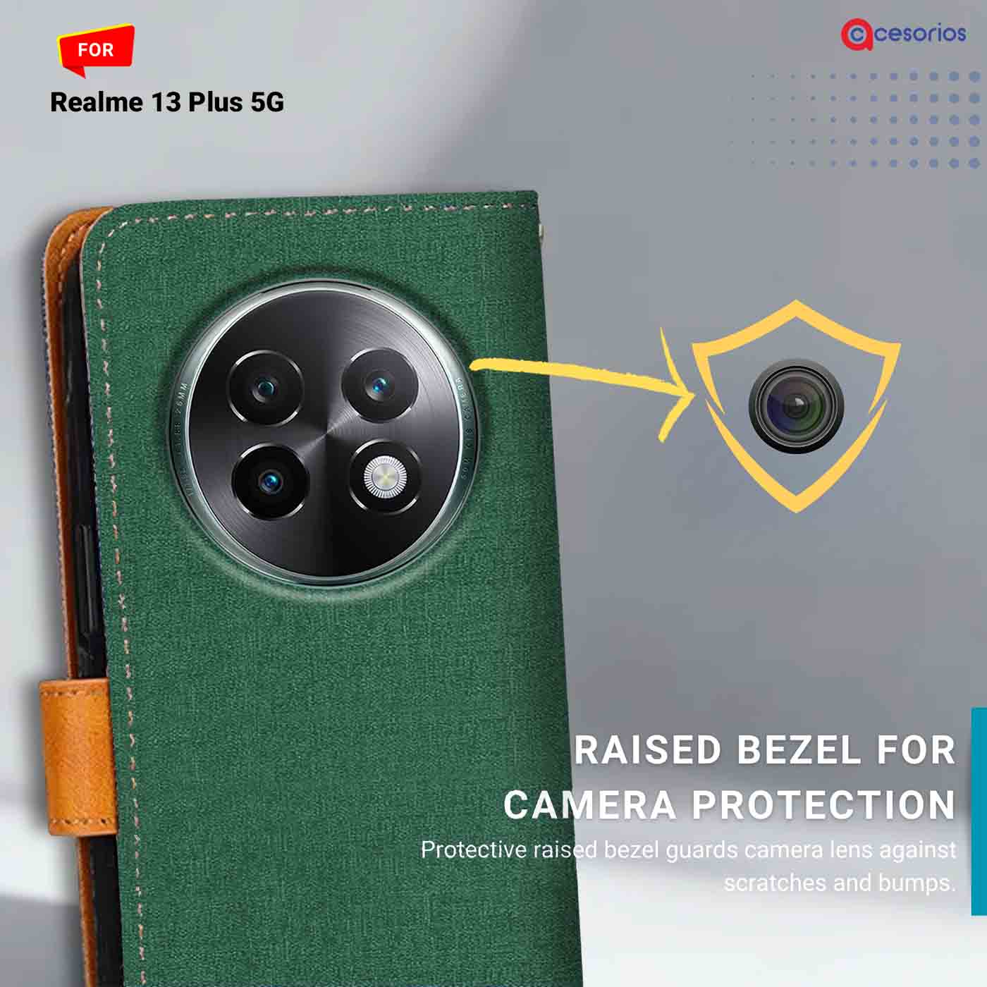 Accesorios Realme 13 Plus 5G denim flip cover – Green – Image 2 #color_g