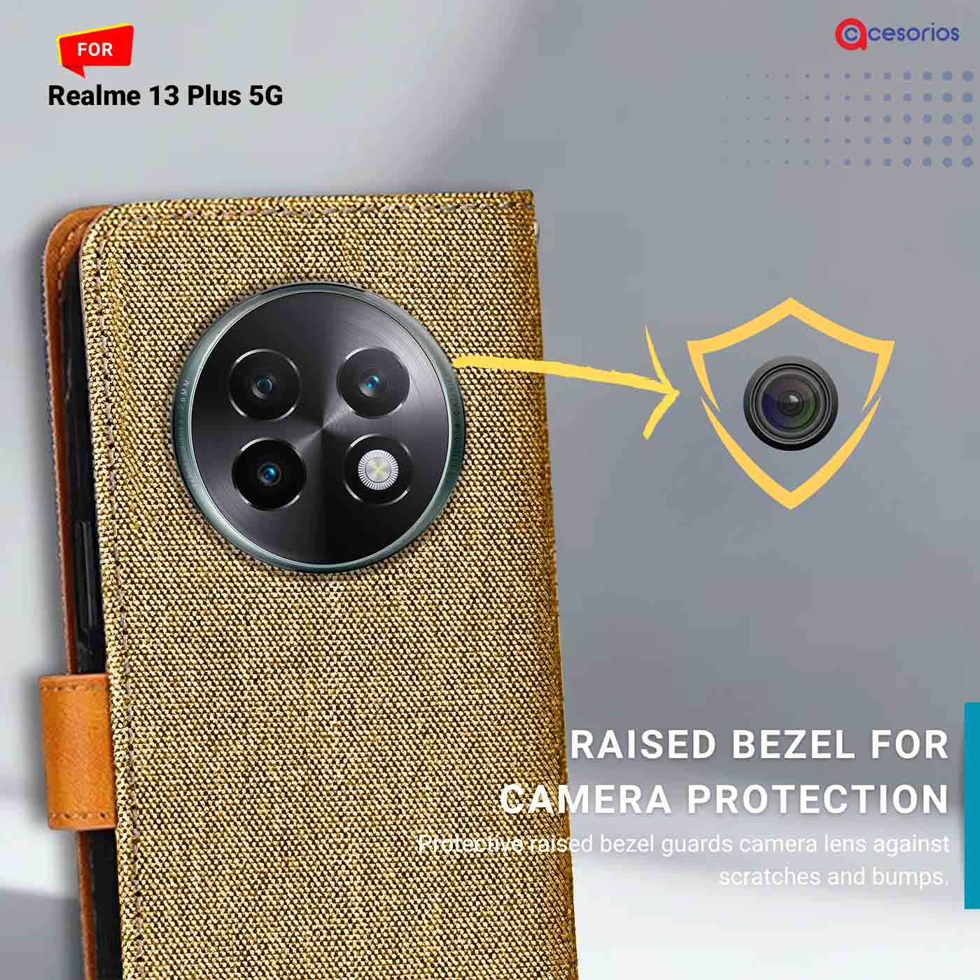 Denim & Leather back panel — Realme 13 Plus 5G in Light Brown mobile case