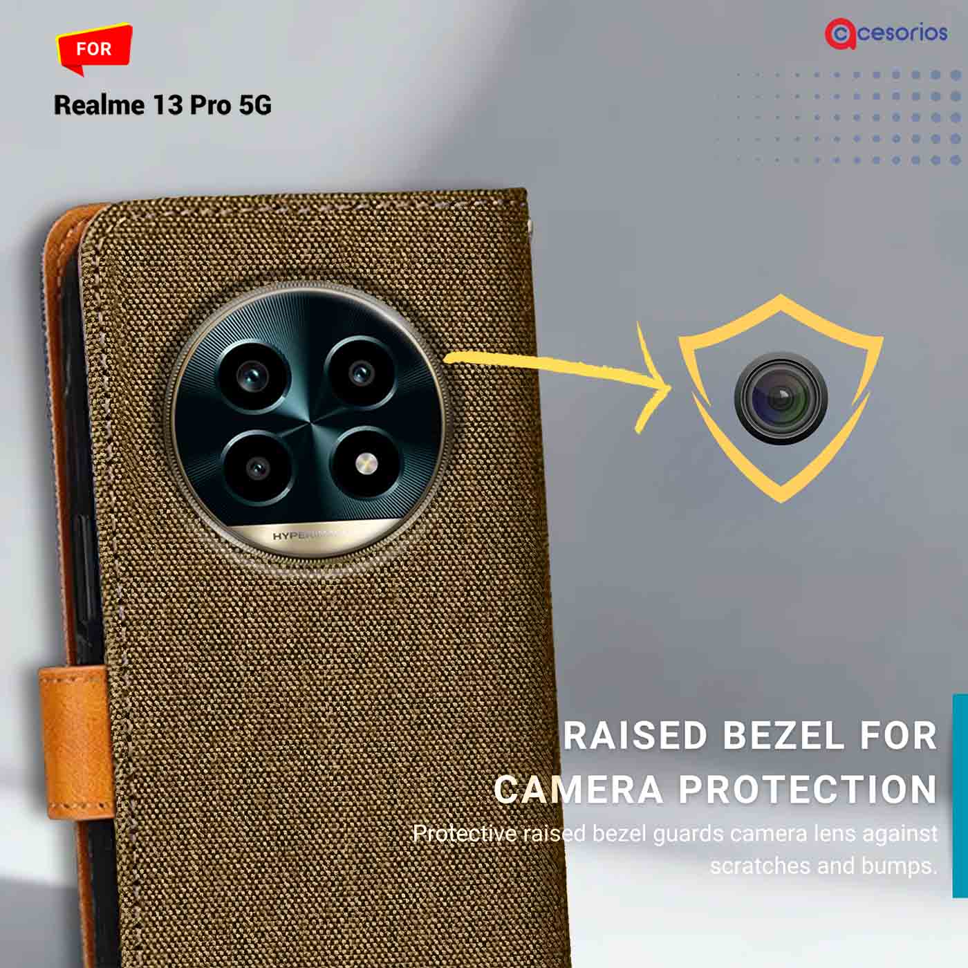 Accesorios Realme 13 Pro 5G denim flip cover – Dark Brown – Image 2 #color_dark b