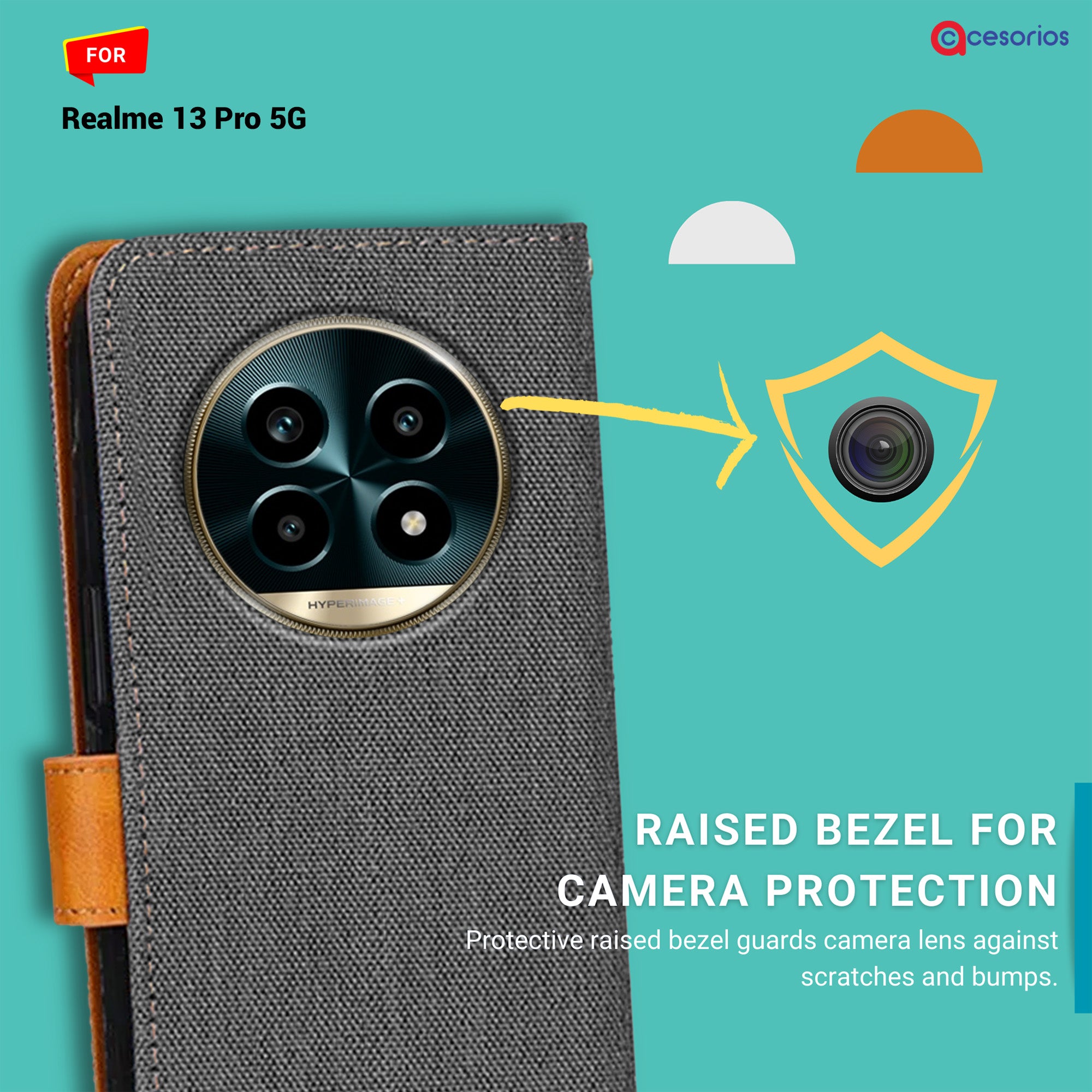 Accesorios Realme 13 Pro 5G denim flip cover – Grey – Image 2 #color_grey