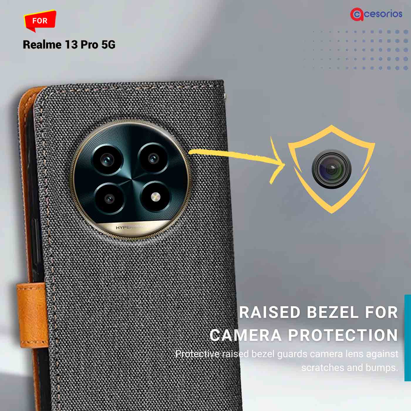 Denim & Leather back panel — Realme 13 Pro 5G in Grey mobile case