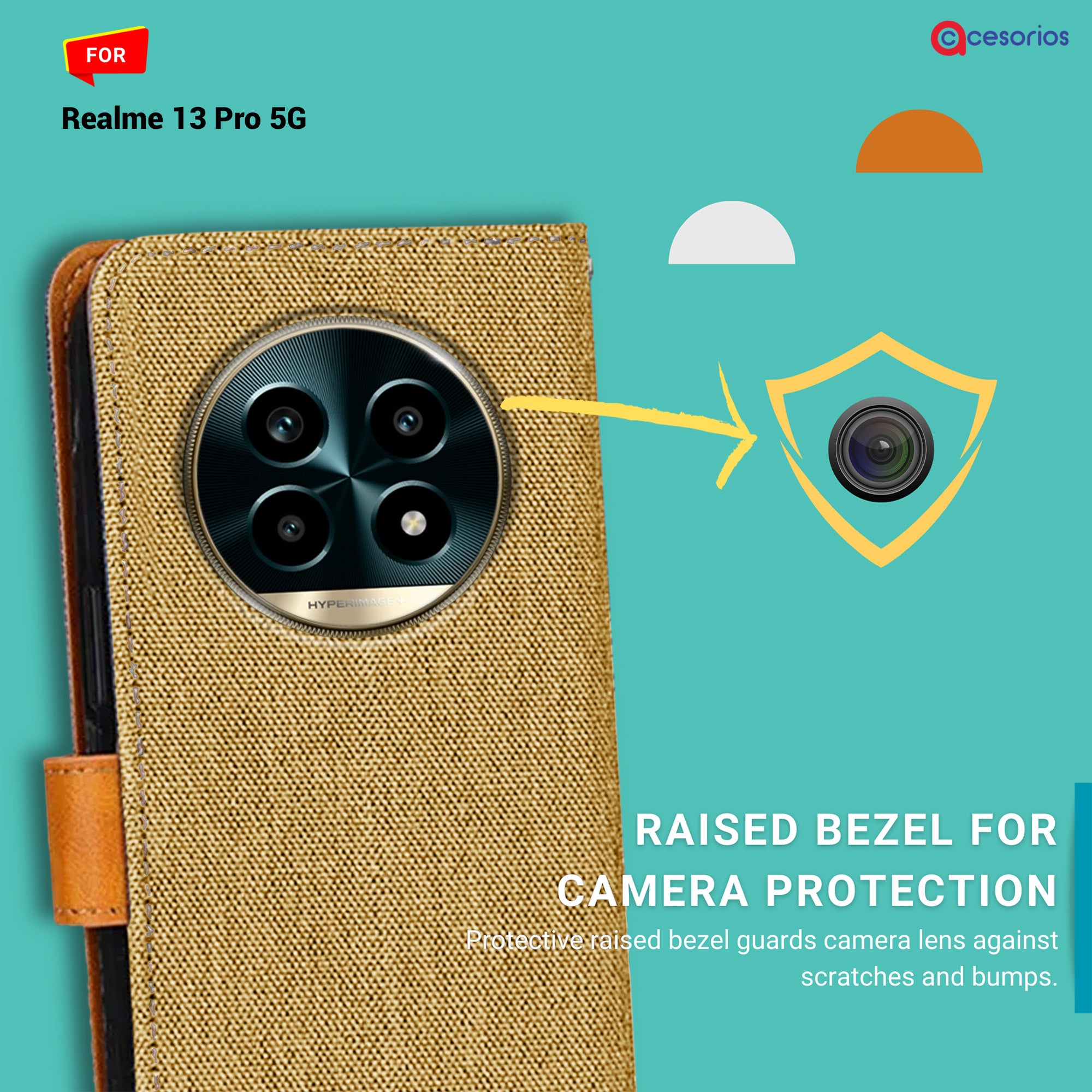 Accesorios Realme 13 Pro 5G denim flip cover – Light Brown – Image 2 #color_light brown