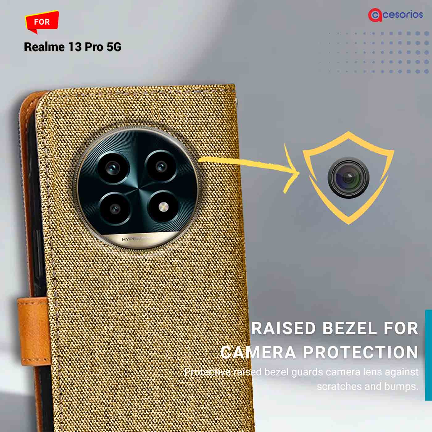 Accesorios Realme 13 Pro 5G denim flip cover – Light Brown – Image 2 #color_light b