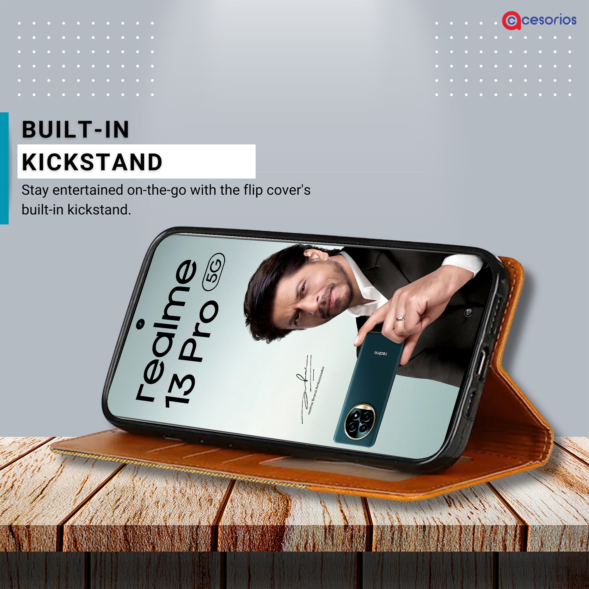 Accesorios Realme 13 Pro 5G denim flip cover – Light Brown – Image 4 #color_light brown