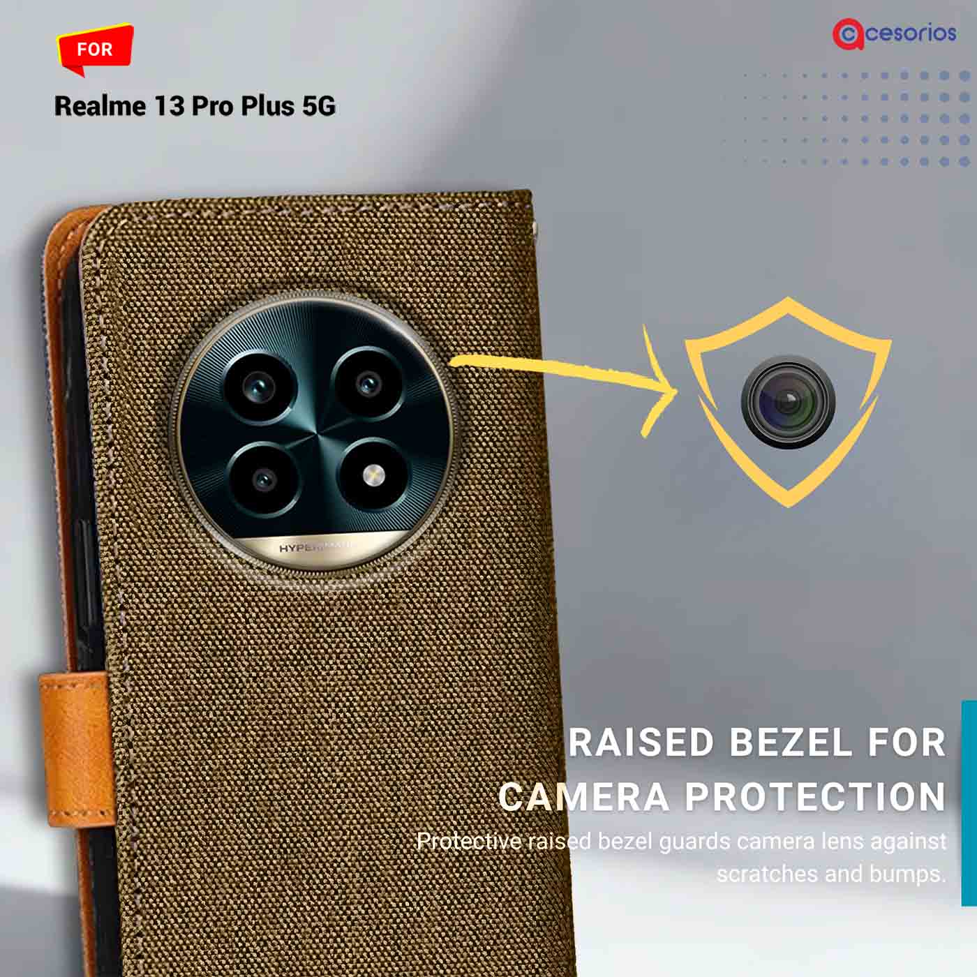 Denim & Leather back panel — Realme 13 Pro Plus 5G in Dark Brown mobile case