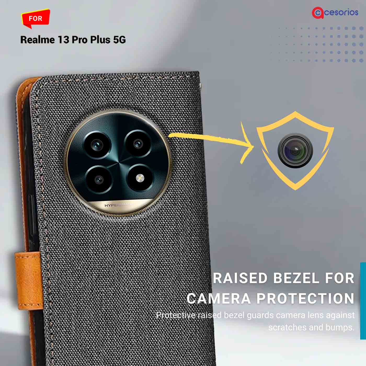 Denim & Leather back panel — Realme 13 Pro Plus 5G in Grey mobile case