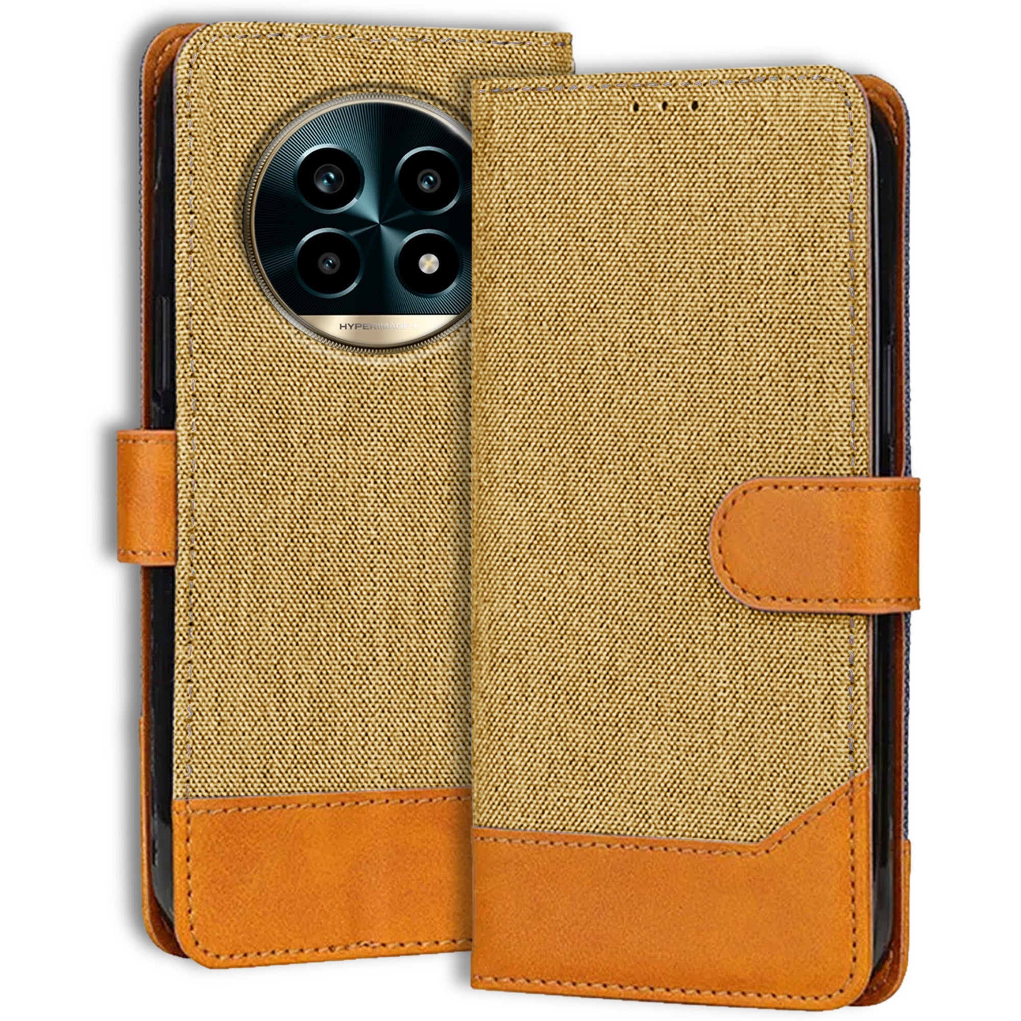 Accesorios Realme 13 Pro Plus 5G denim flip cover – Light Brown – Image 1 #color_light brown