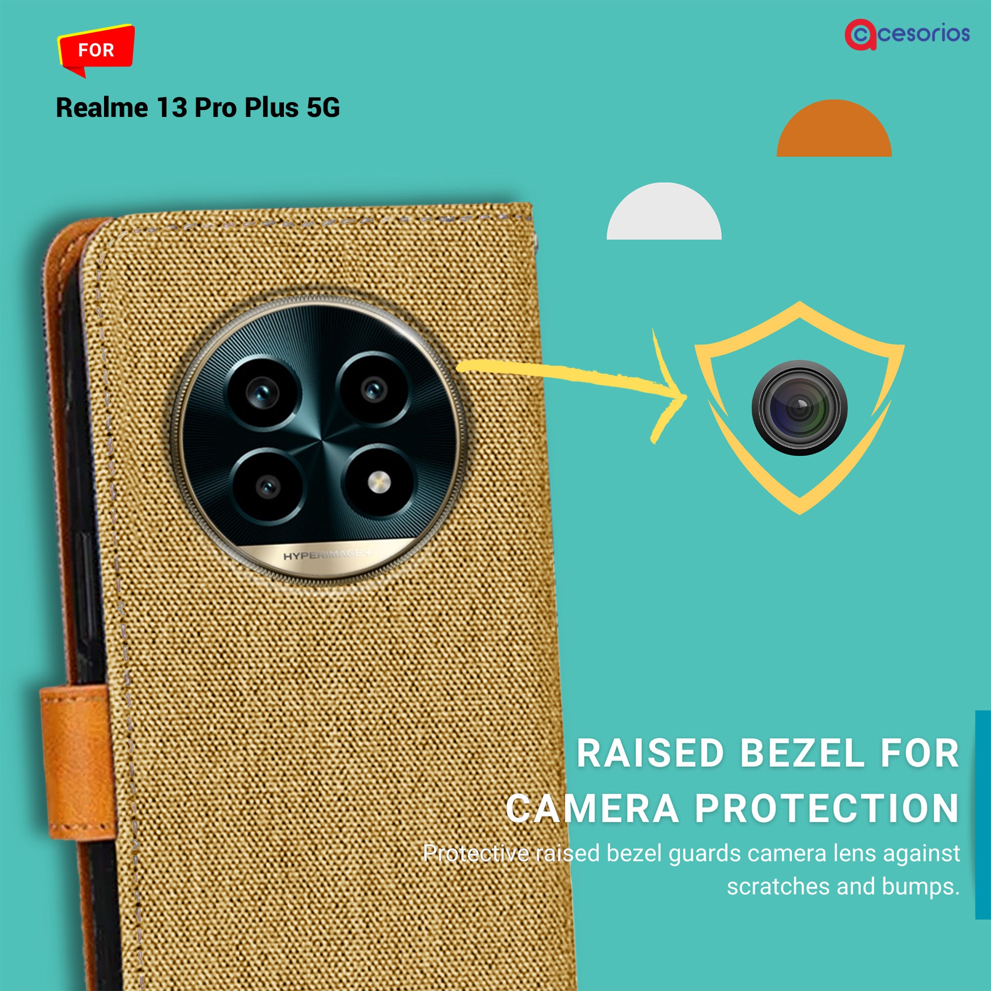 Accesorios Realme 13 Pro Plus 5G denim flip cover – Light Brown – Image 2 #color_light brown