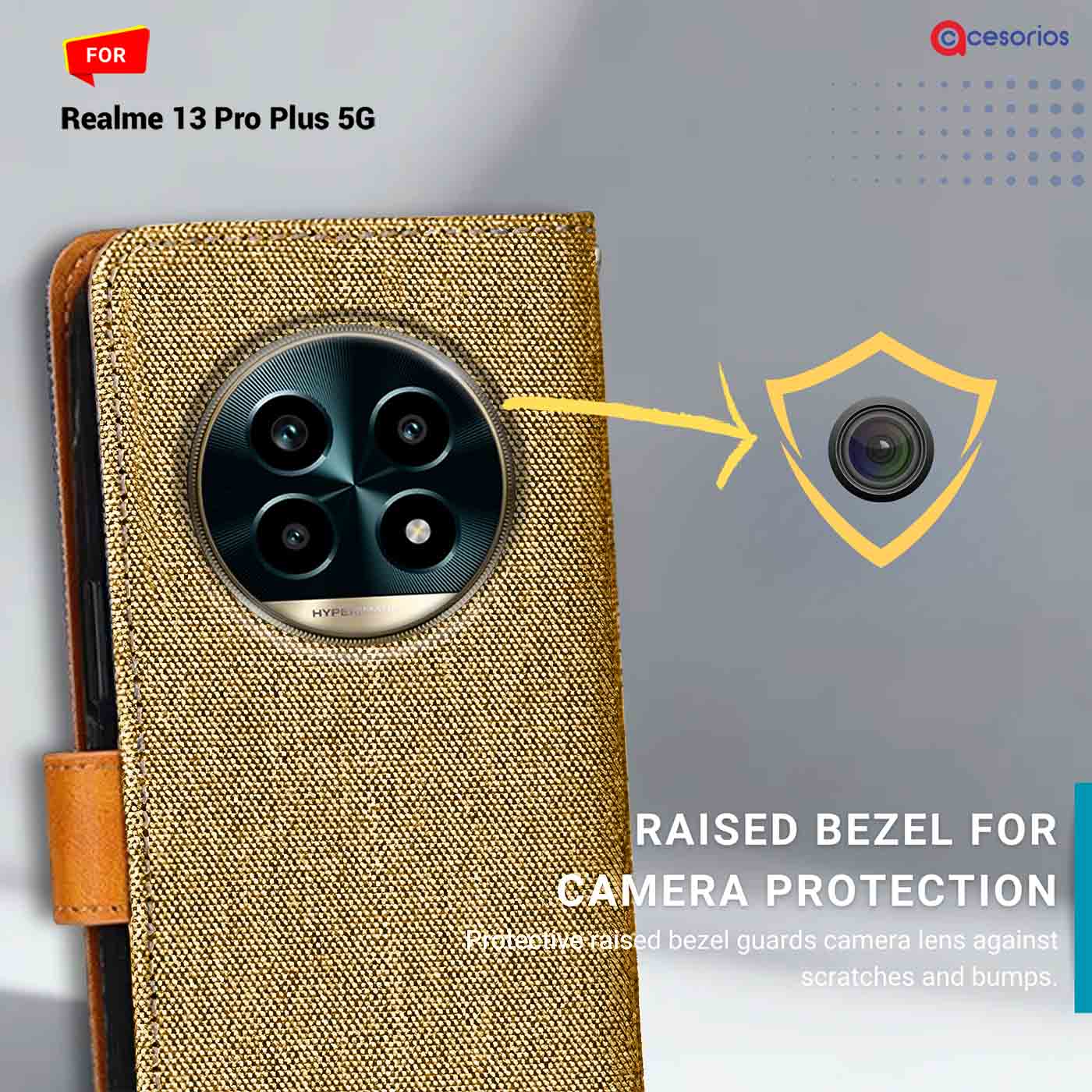 Denim & Leather back panel — Realme 13 Pro Plus 5G in Light Brown mobile case