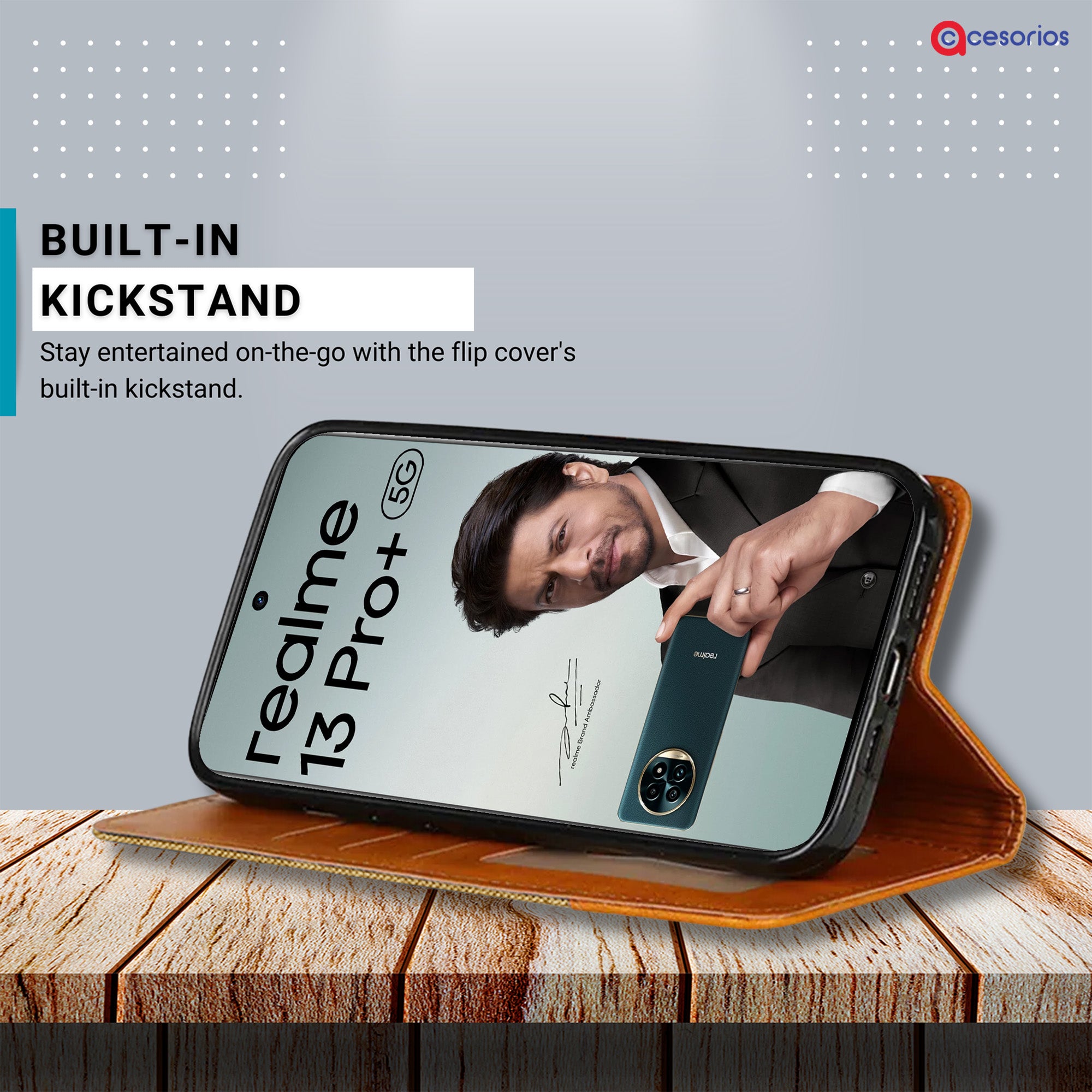 Accesorios Realme 13 Pro Plus 5G denim flip cover – Light Brown – Image 4 #color_light brown
