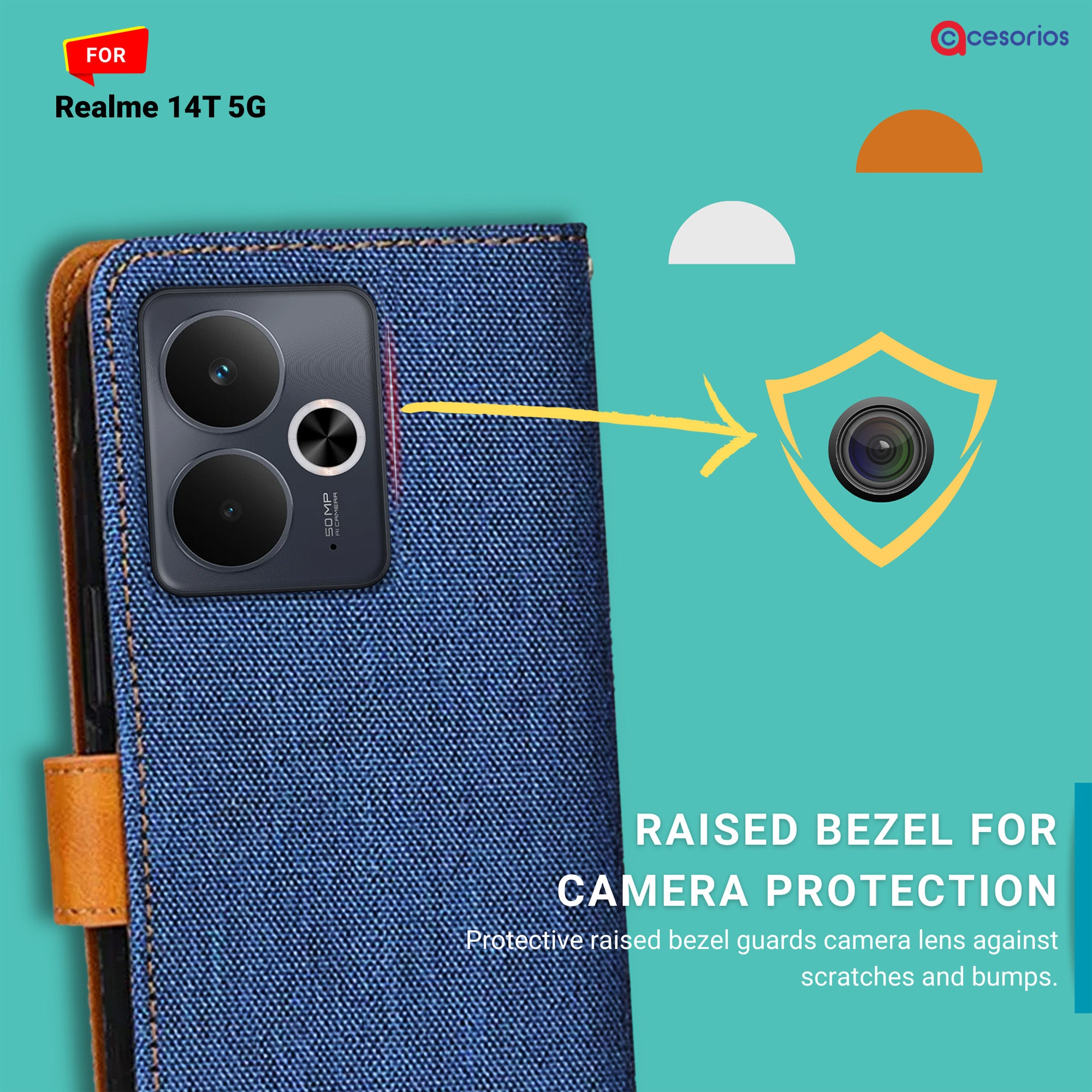 Accesorios Realme 14T 5G denim flip cover – Blue – Image 2 #color_blue