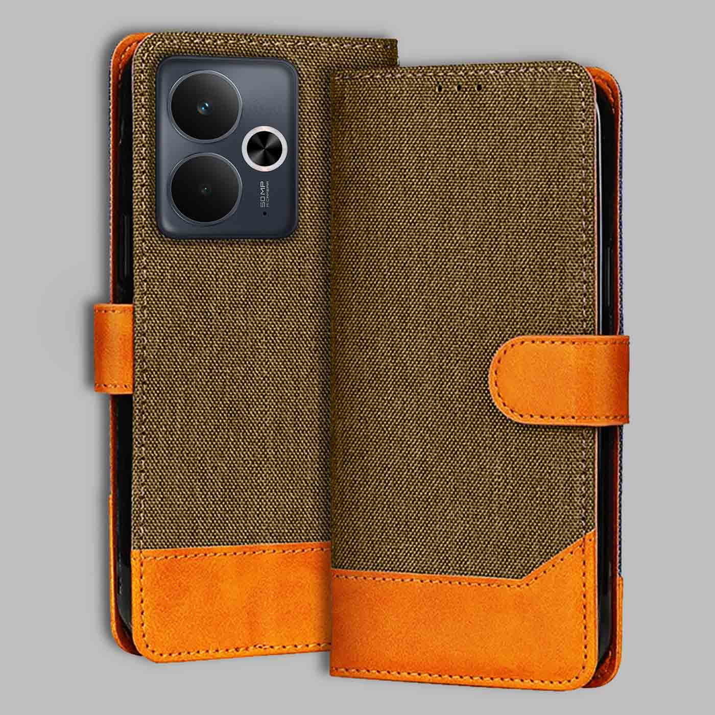 Accesorios Realme 14T 5G denim flip cover – Dark Brown – Image 1 #color_dark b