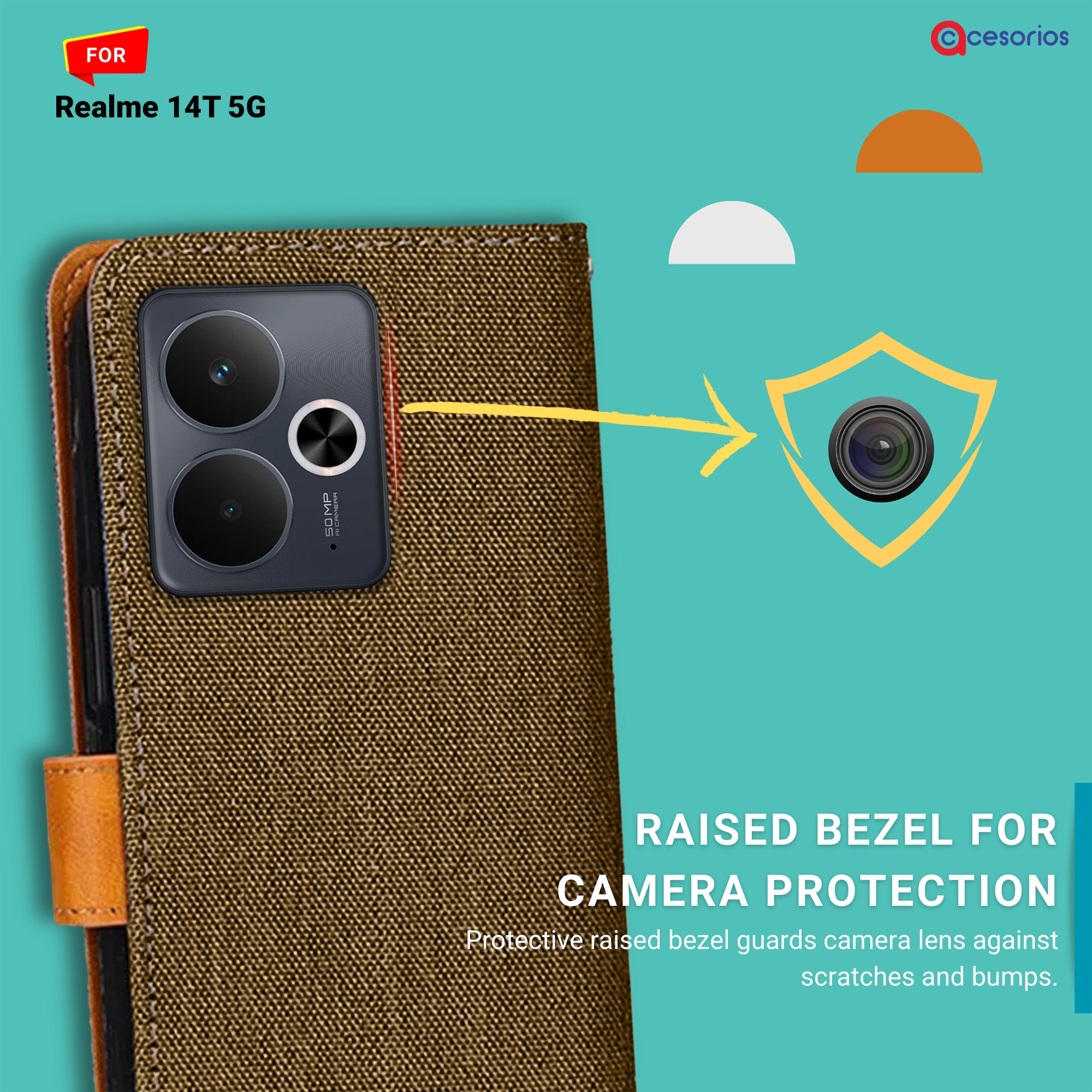 Accesorios Realme 14T 5G denim flip cover – Dark Brown – Image 2 #color_dark brown