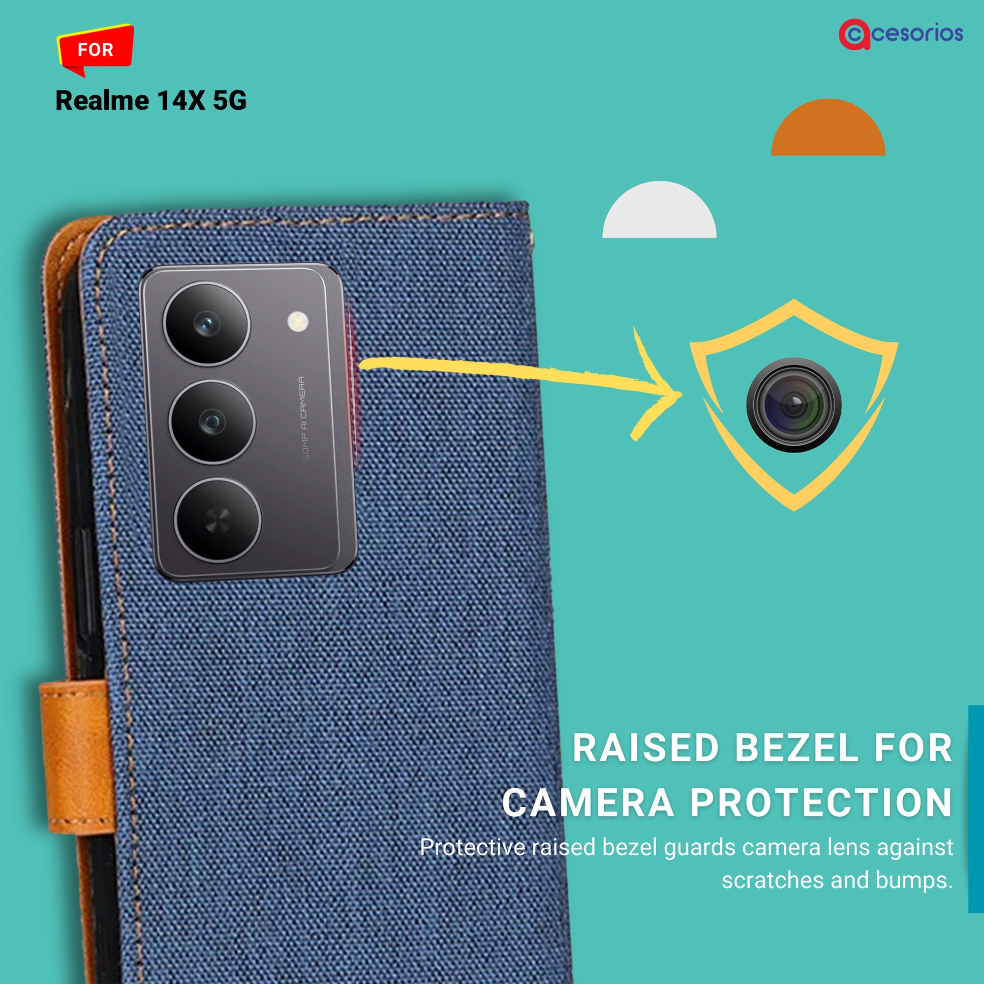 Accesorios Realme 14X 5G denim flip cover – Blue – Image 2 #color_blue