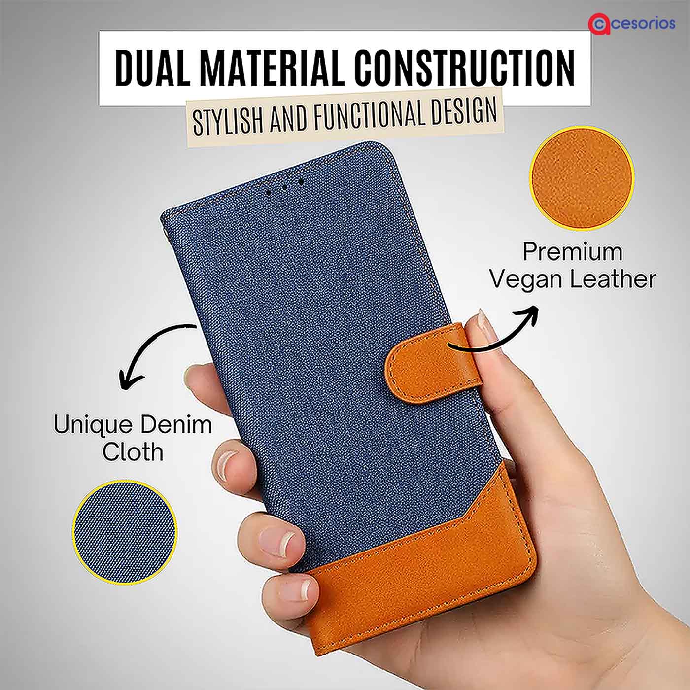 Accesorios Realme 14X 5G denim flip cover – Blue – Image 3 #color_