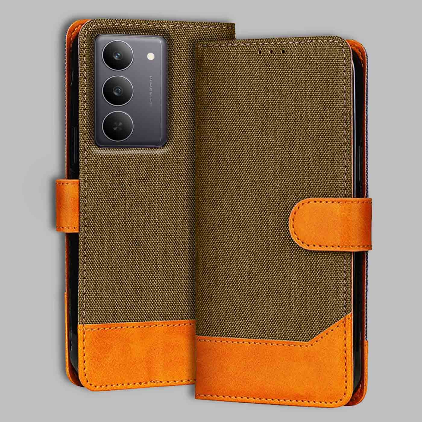 Realme 14X 5G flip cover in Dark Brown — front view by Accesorios