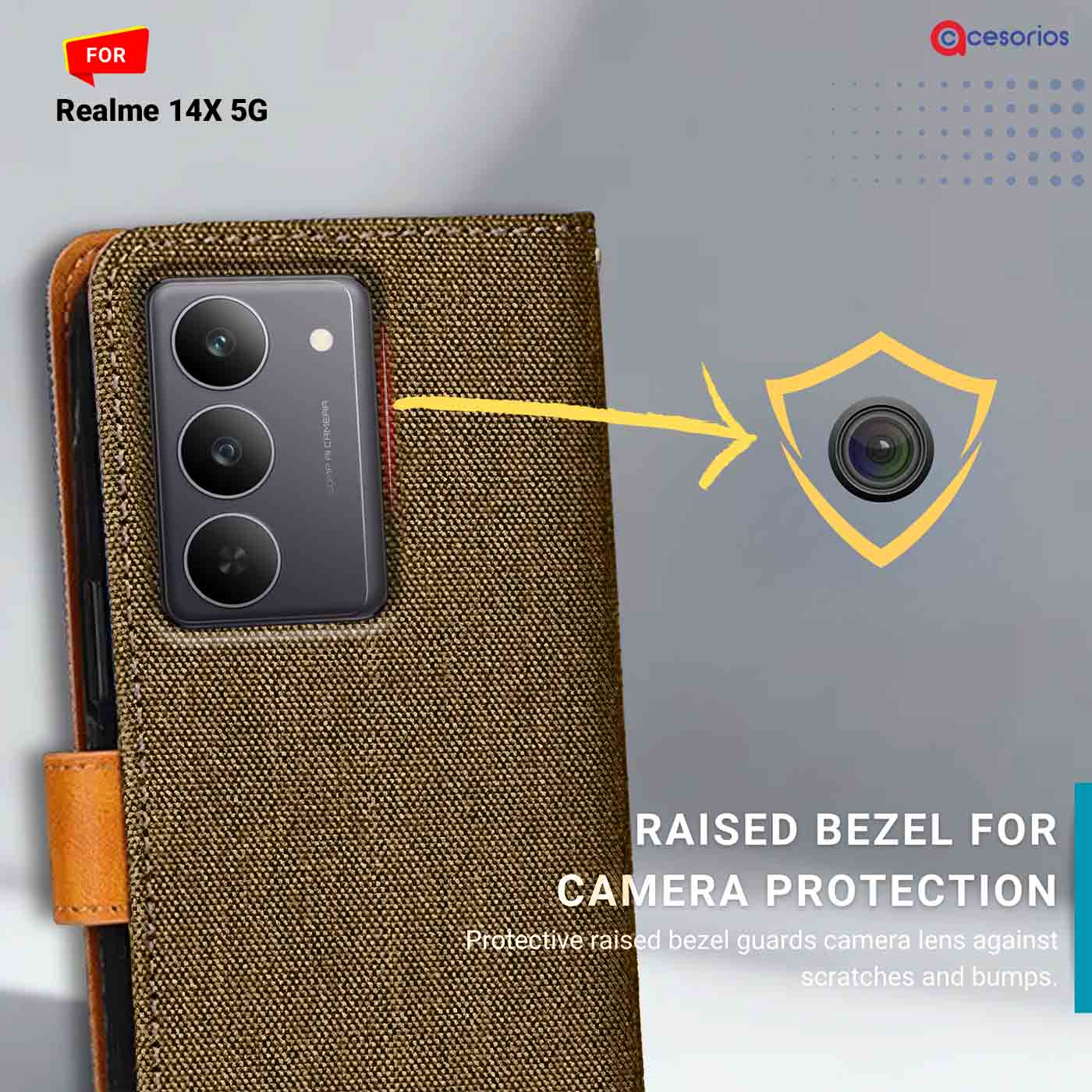 Denim & Leather back panel — Realme 14X 5G in Dark Brown mobile case
