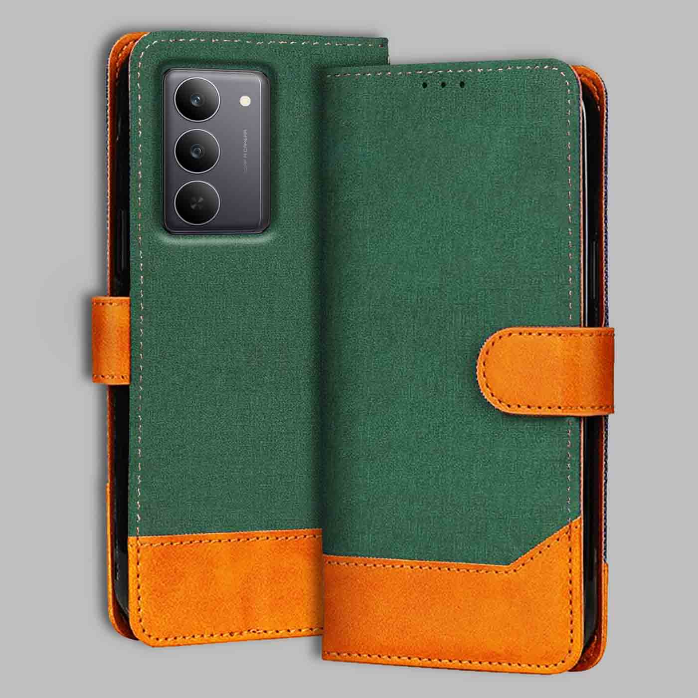 Realme 14X 5G flip cover in Green — front view by Accesorios